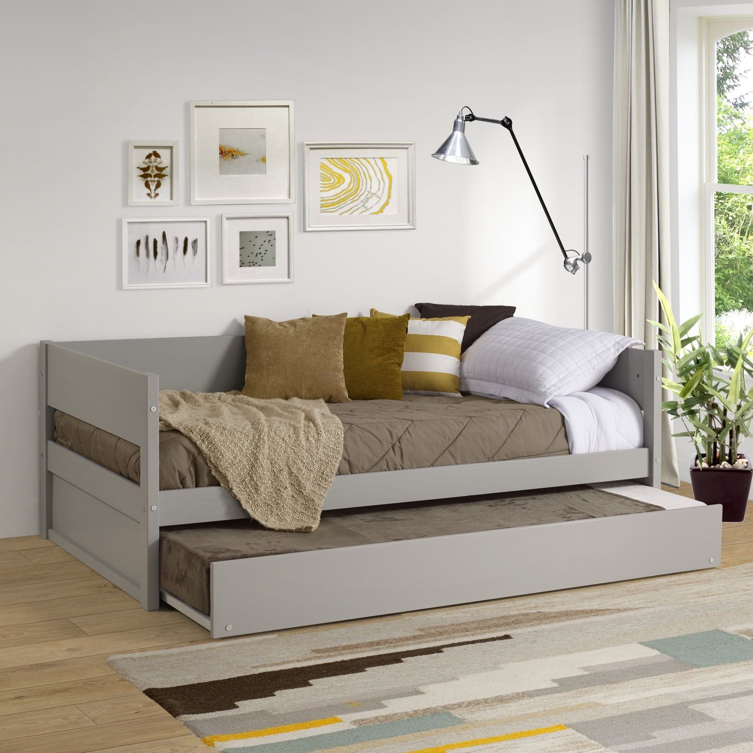 Tribeca Gray Twin Wood Daybed with Trundle and Slats