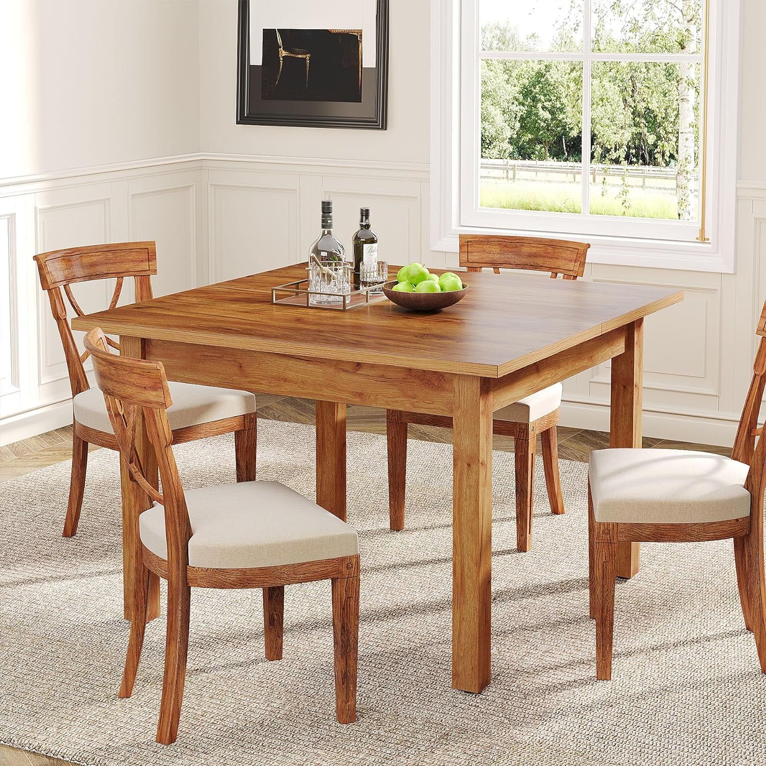 Oak Brown Square Farmhouse Dining Table with Solid Wood Legs