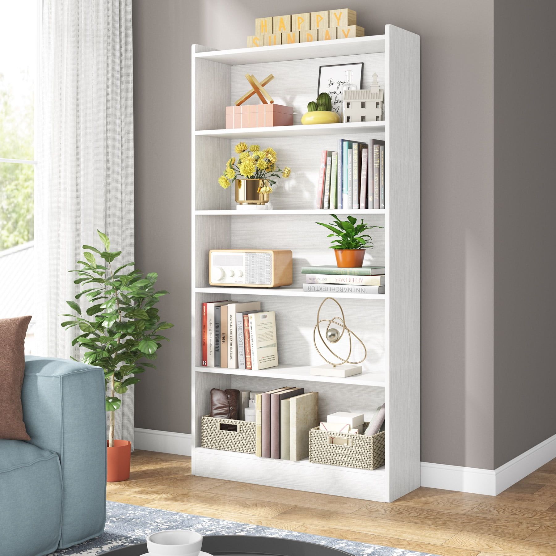 Tribesigns 72-inch White Wood 6-Tier Tall Bookcase