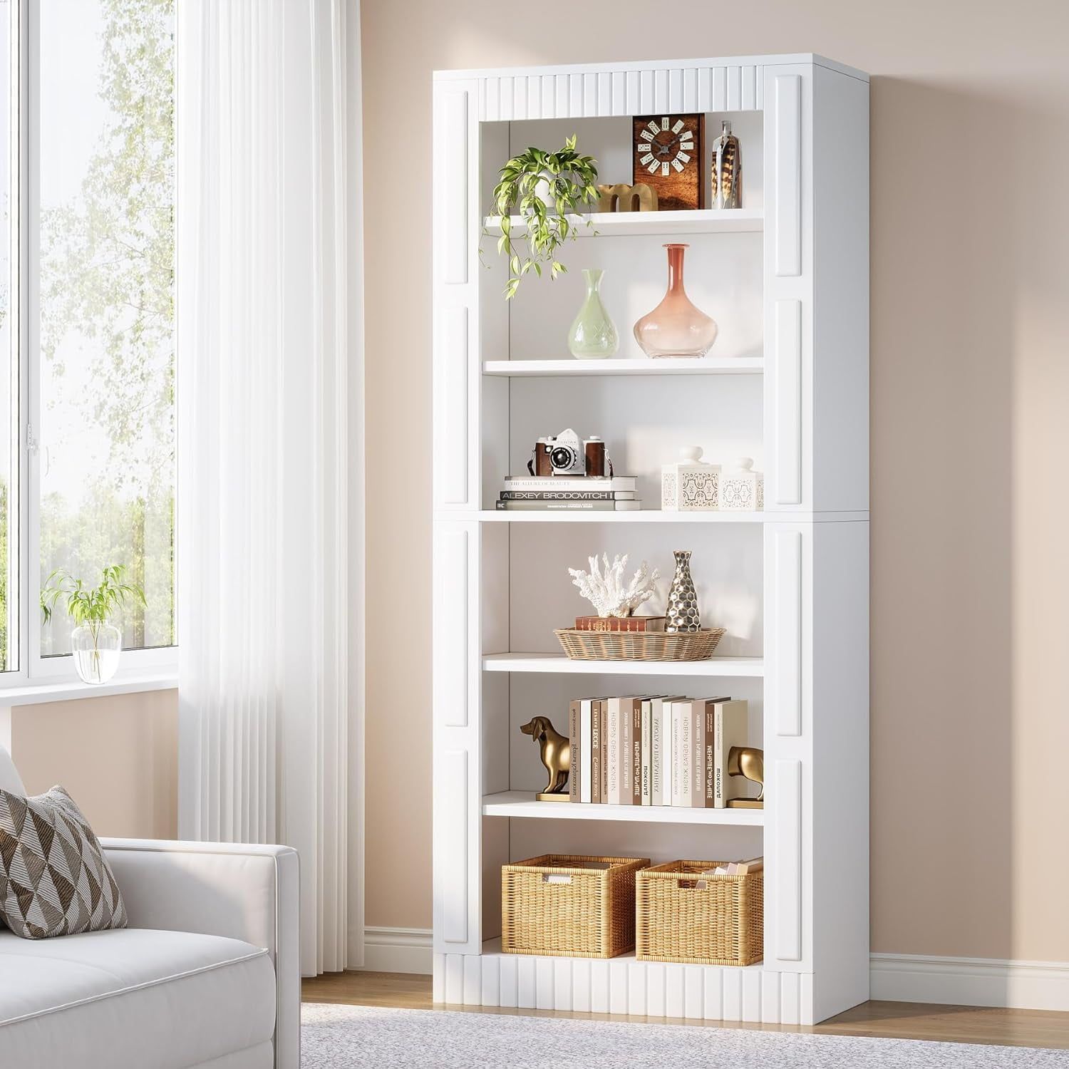 Tribesigns 73" White Modern 6-Tier Wood Bookcase