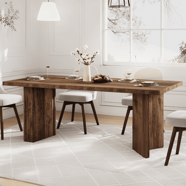 Rustic Dark Brown Engineered Wood Rectangular Dining Table for 6