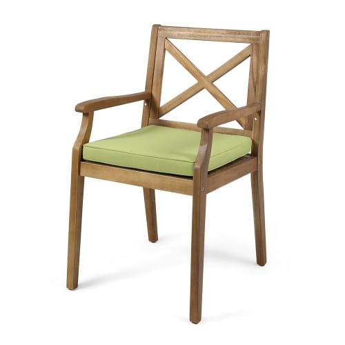 Teak and Acacia Dining Chairs with Green Cushions, Set of 2