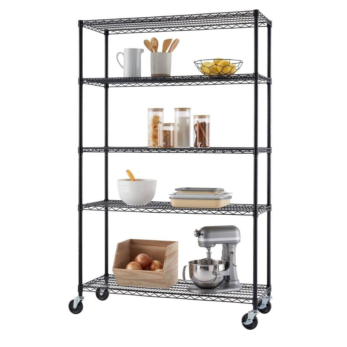 Trinity Black Epoxy 5-Tier 48x18x77 Wire Shelving with Wheels