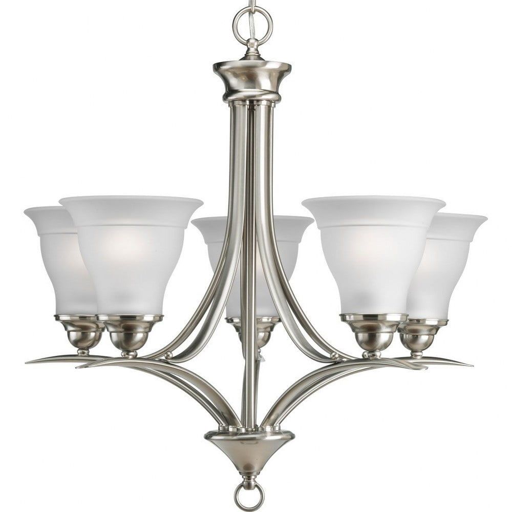 Trinity Brushed Nickel 5-Light Chandelier with Etched Glass Shades