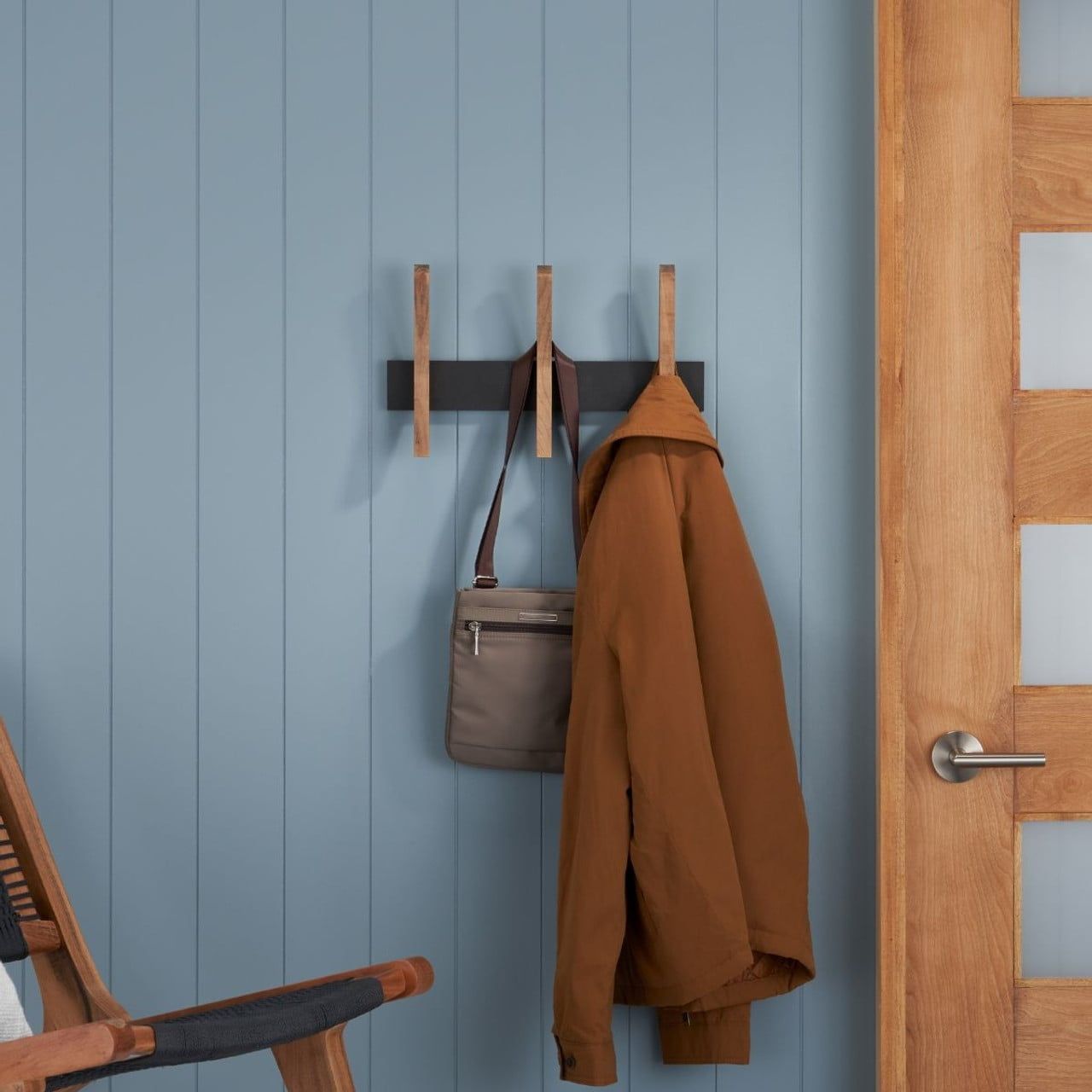 Trinity Black Walnut Mid-Century Coat Rack with Shelf