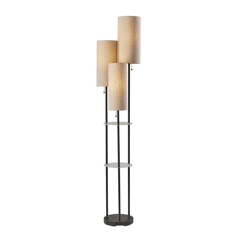 Elegant Trio Shelf 68" Black and Antique Brass Floor Lamp with Storage