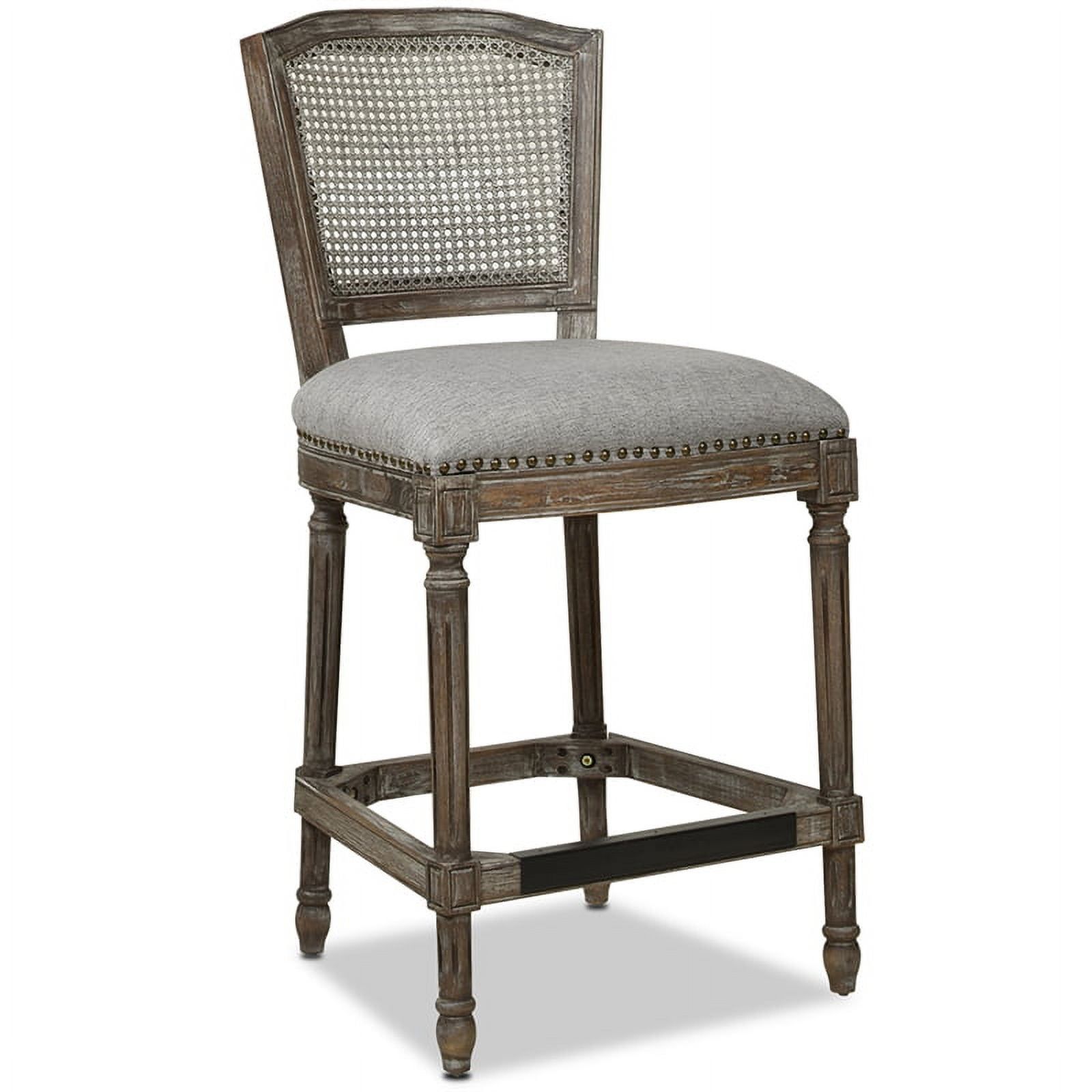 Triomphe Dark Heathered Grey Linen and Oak Wood Counter Stool