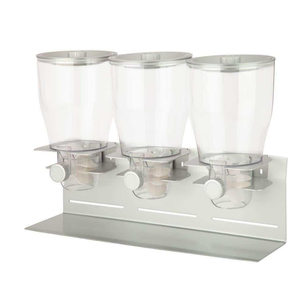 Triple Canister Stainless Steel and Clear Dry Food Dispenser