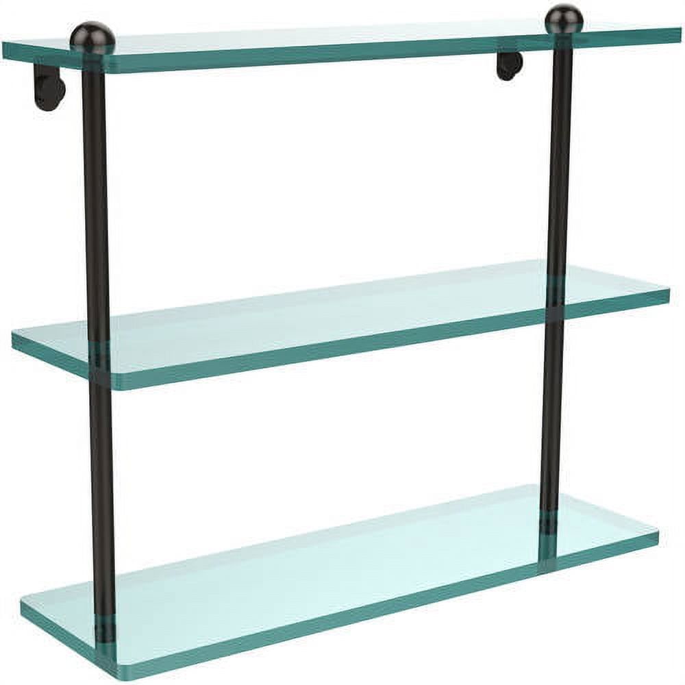 16-Inch Black Tempered Glass Triple Tier Wall Shelf