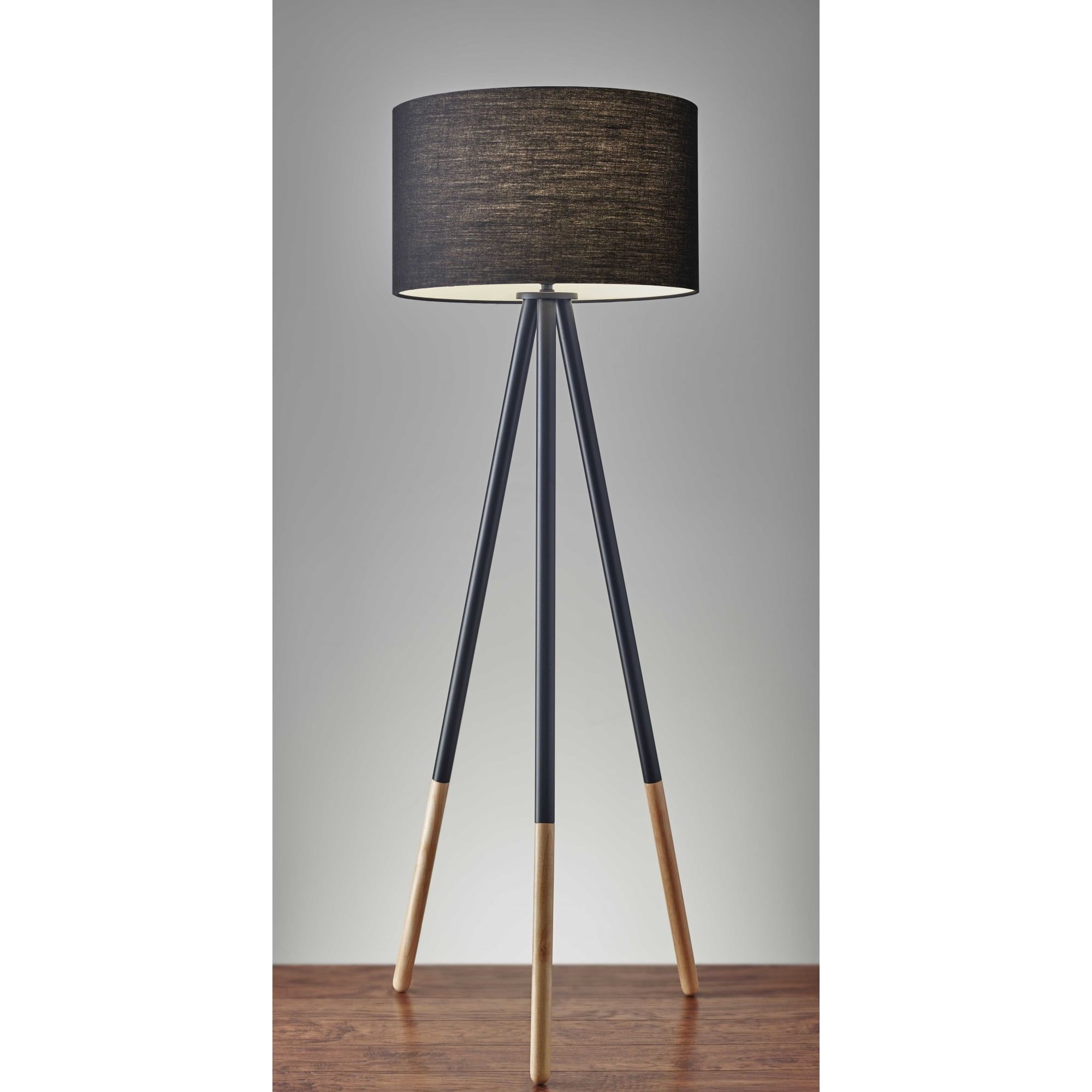 Urban Elegance 60'' Black Metal and Rubberwood Tripod Floor Lamp