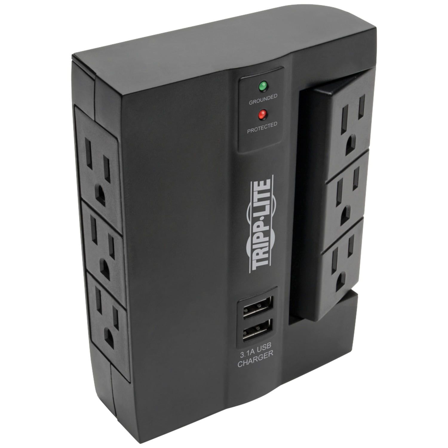 Black 6-Outlet Surge Protector with USB Ports