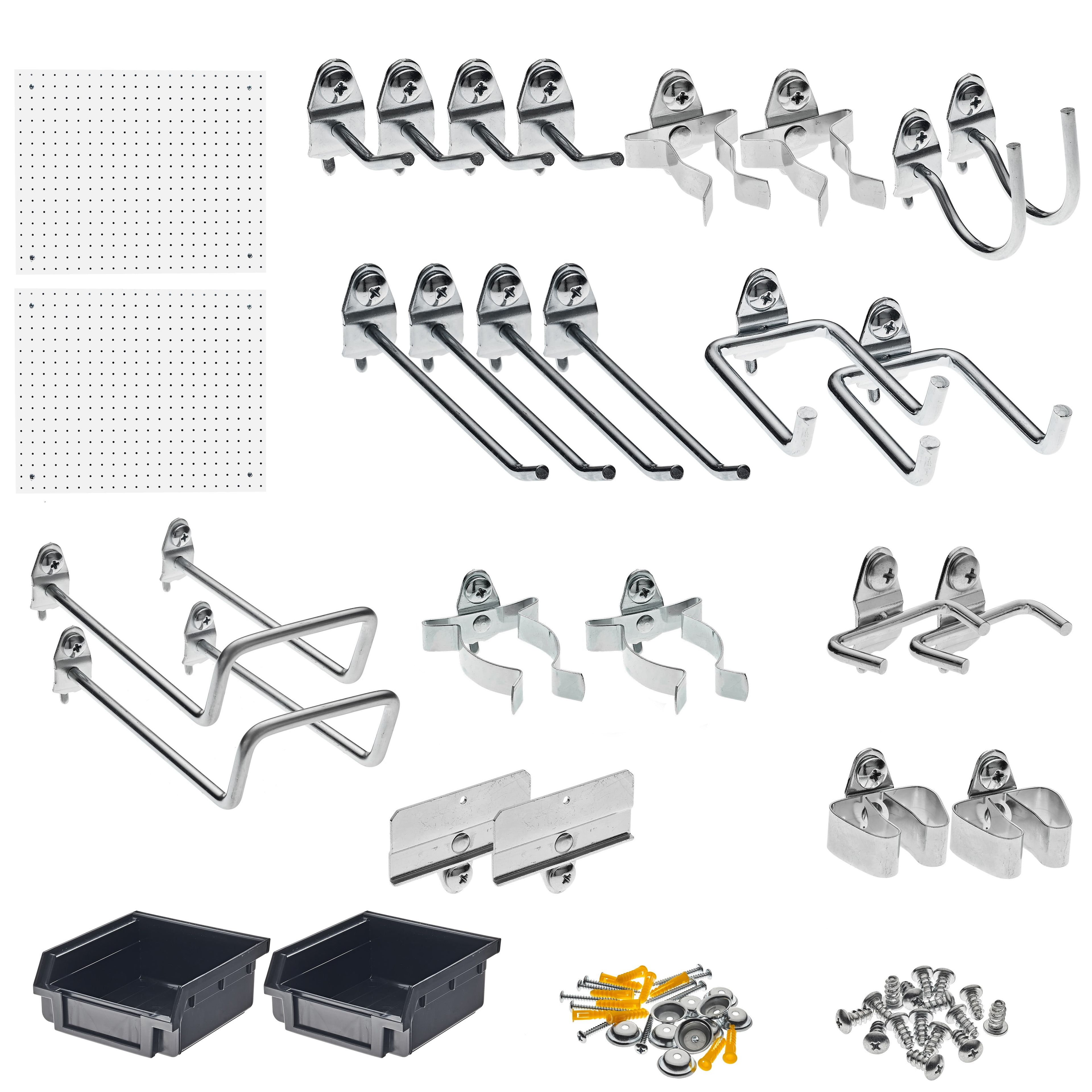 White Polypropylene Pegboard Kit with Assorted Hooks