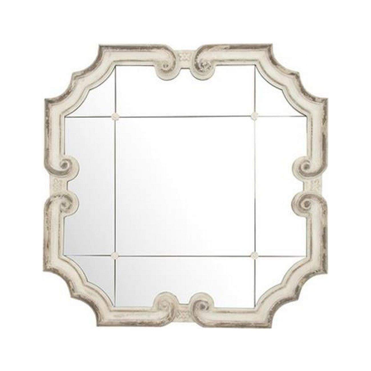 Troncon Square Distressed Ivory Wood Wall Mirror