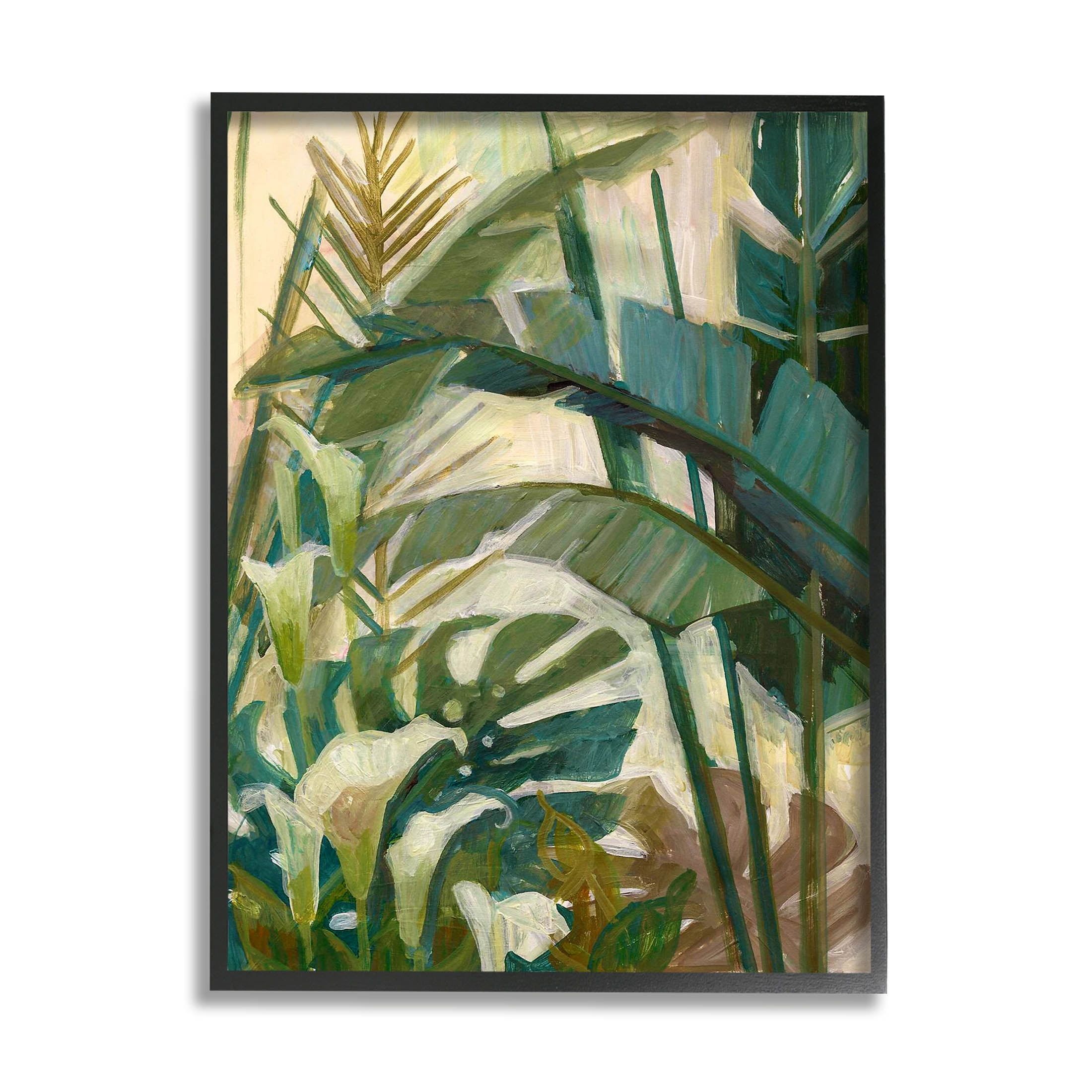 Tropical Jungle Green Leaves Canvas Print with Black Frame