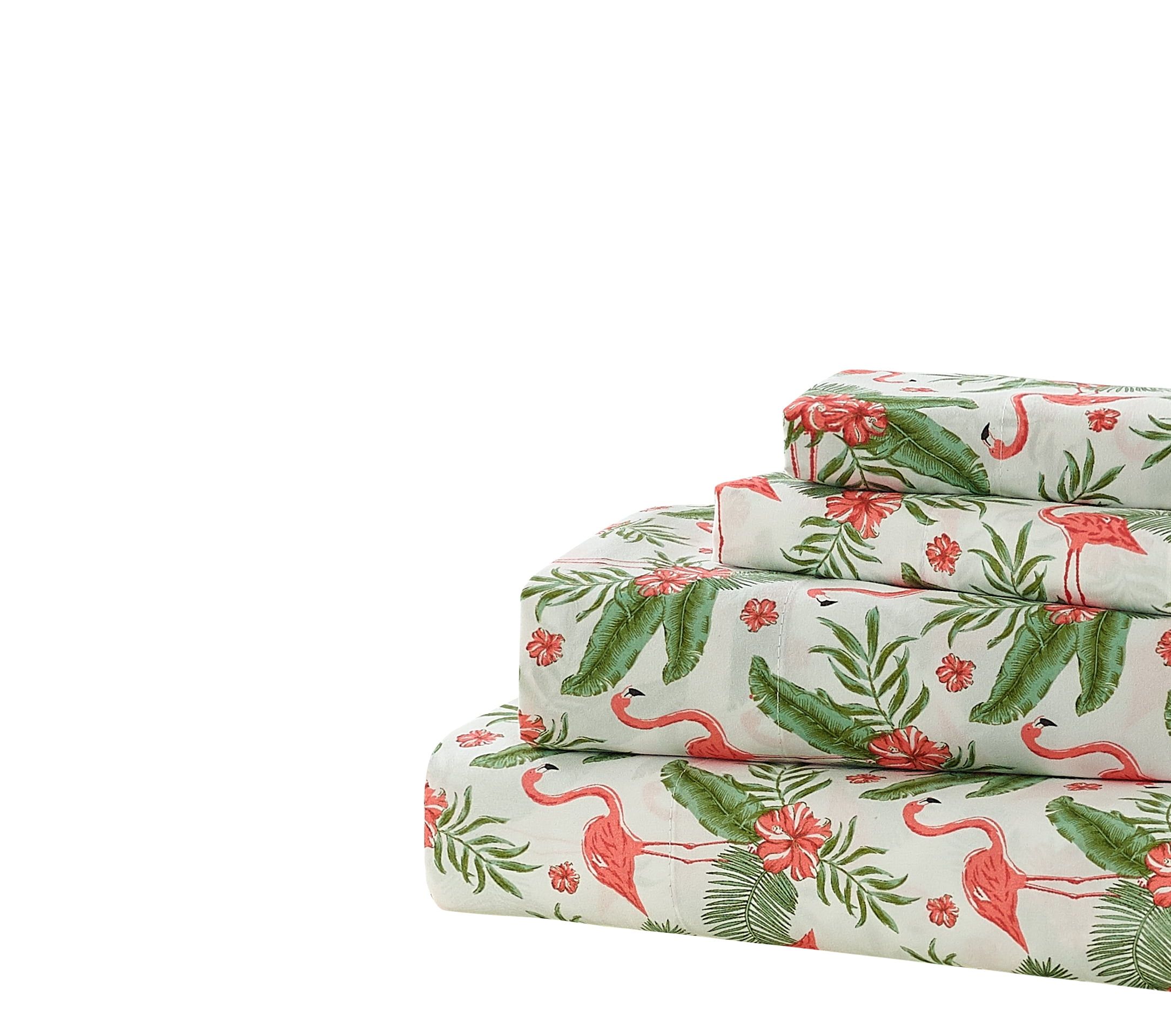 Twin Flamingo Print Microfiber Embroidered Sheet Set