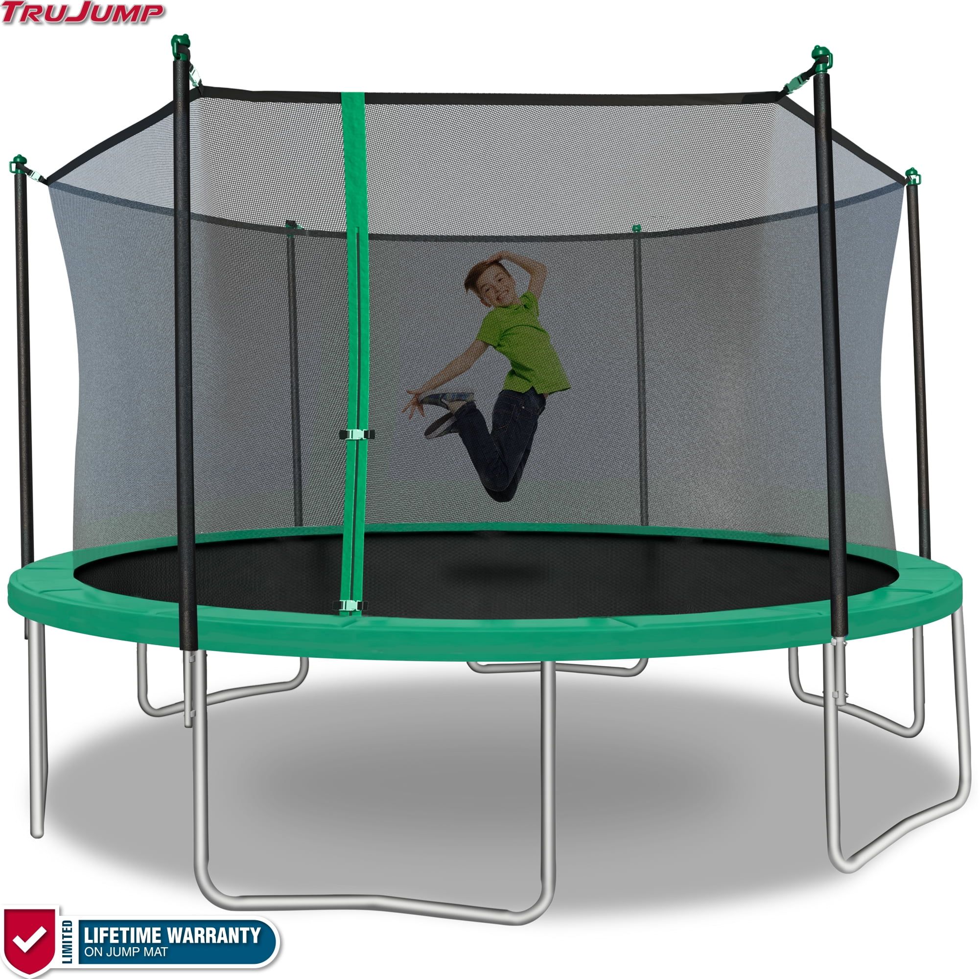 14-Foot Green Round Trampoline with Safety Enclosure