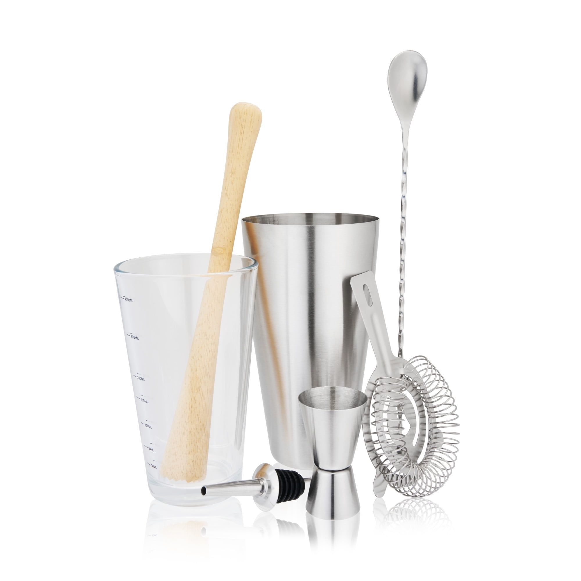 True 7-Piece Stainless Steel and Wood Cocktail Shaker Set