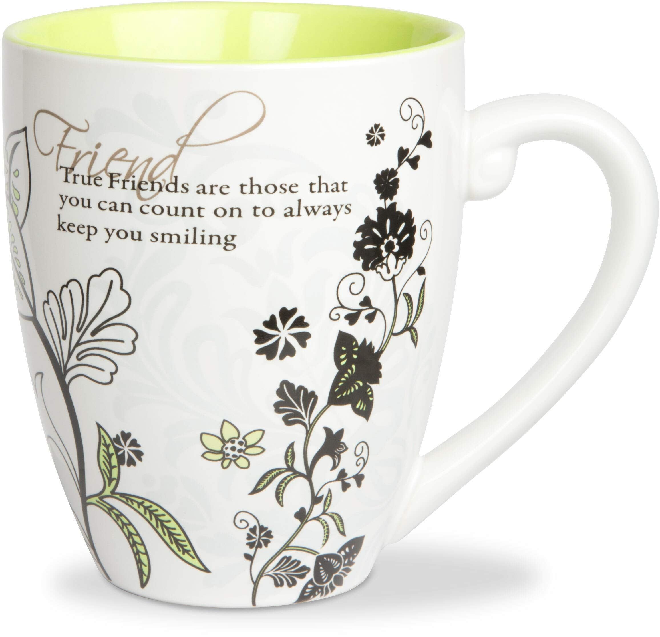 True Friends White Ceramic 20 oz Floral Mug