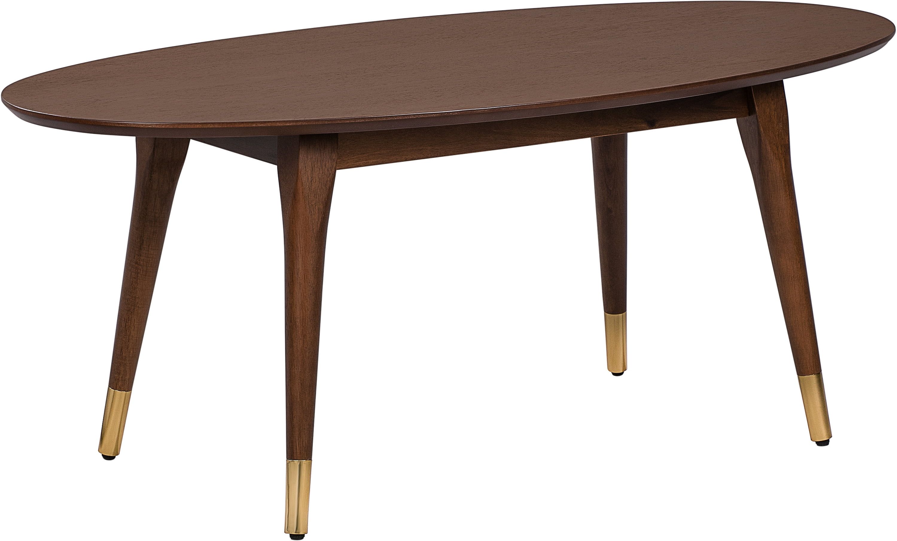 Walnut Brown Oval Wood and Metal Coffee Table with Storage