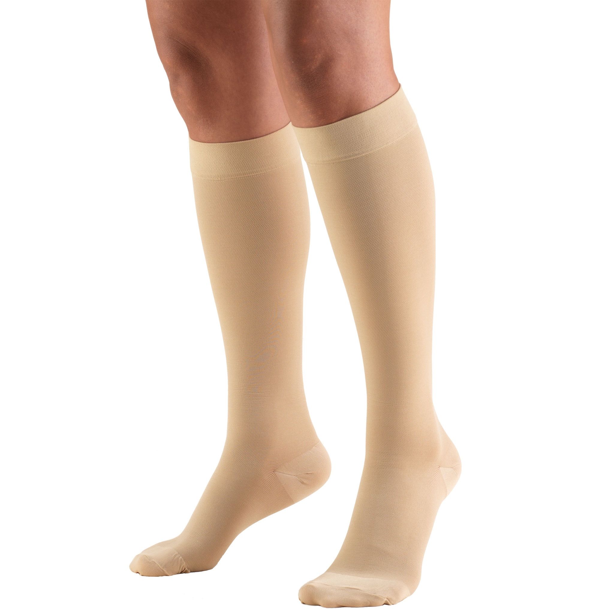 Beige Medium Knee High Closed Toe Compression Stockings