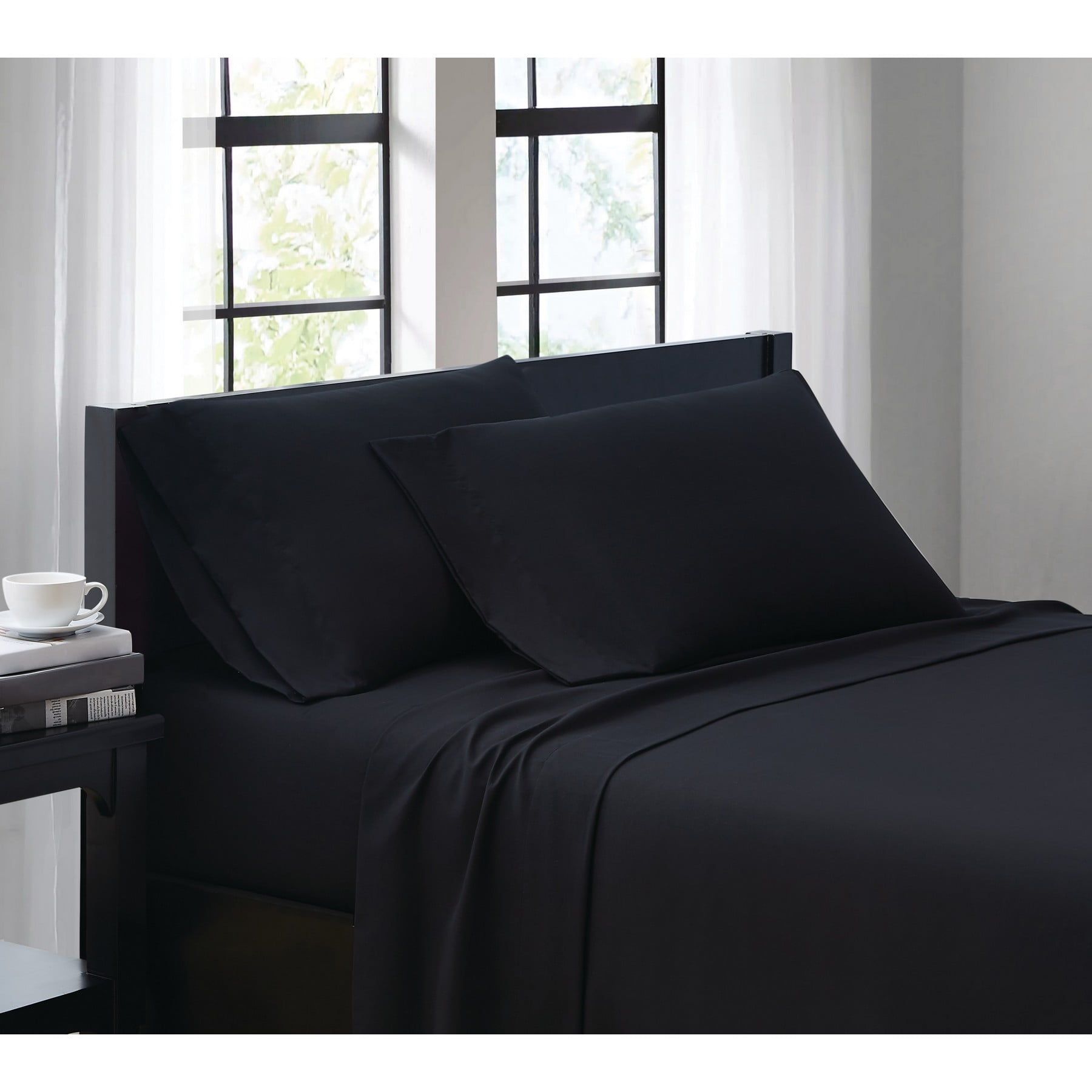 Black Queen Brushed Microfiber Polyester 4-Piece Sheet Set