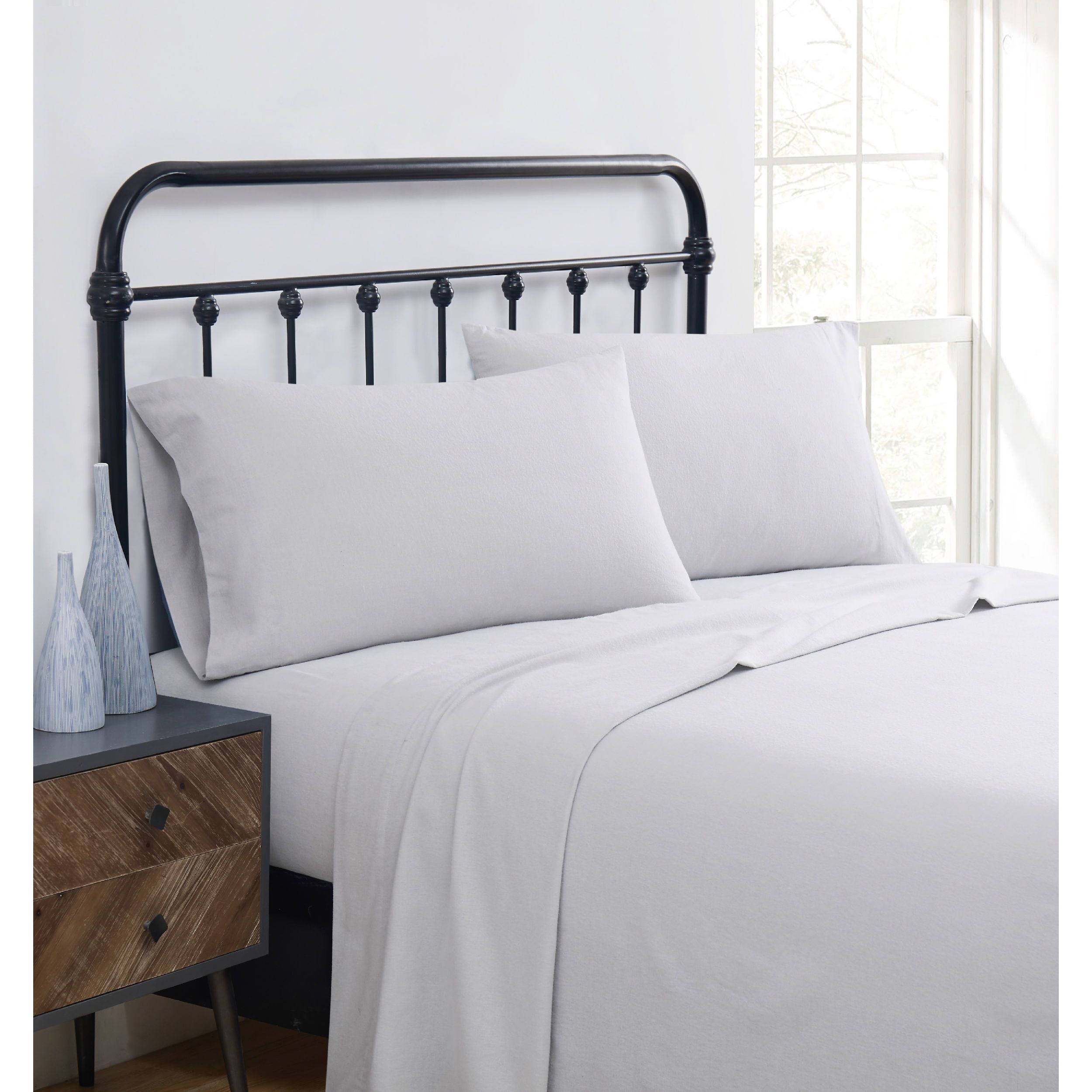 Twin Gray Cotton Flannel Solid Sheet Set