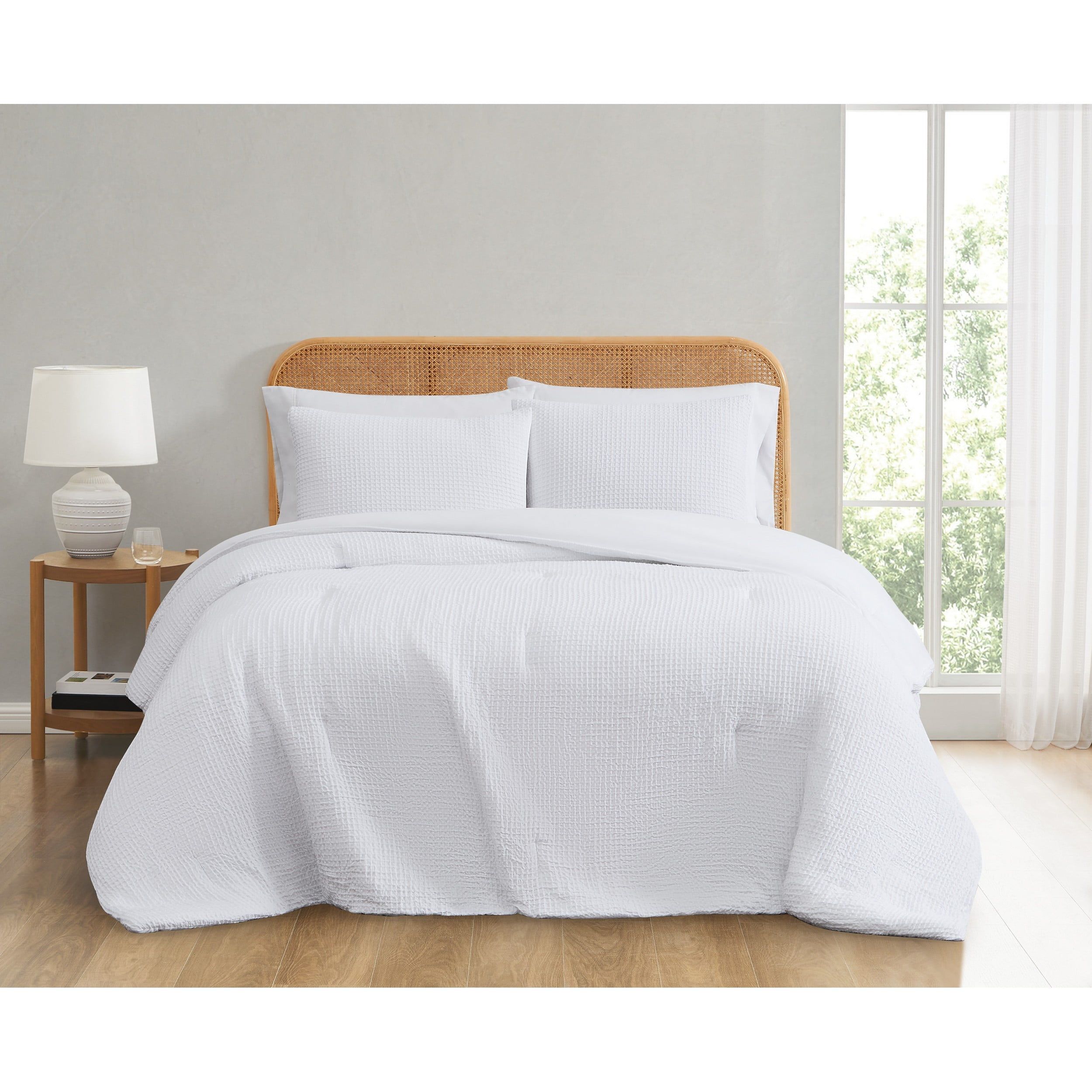 White Organic Cotton Waffle Weave Full Comforter Set