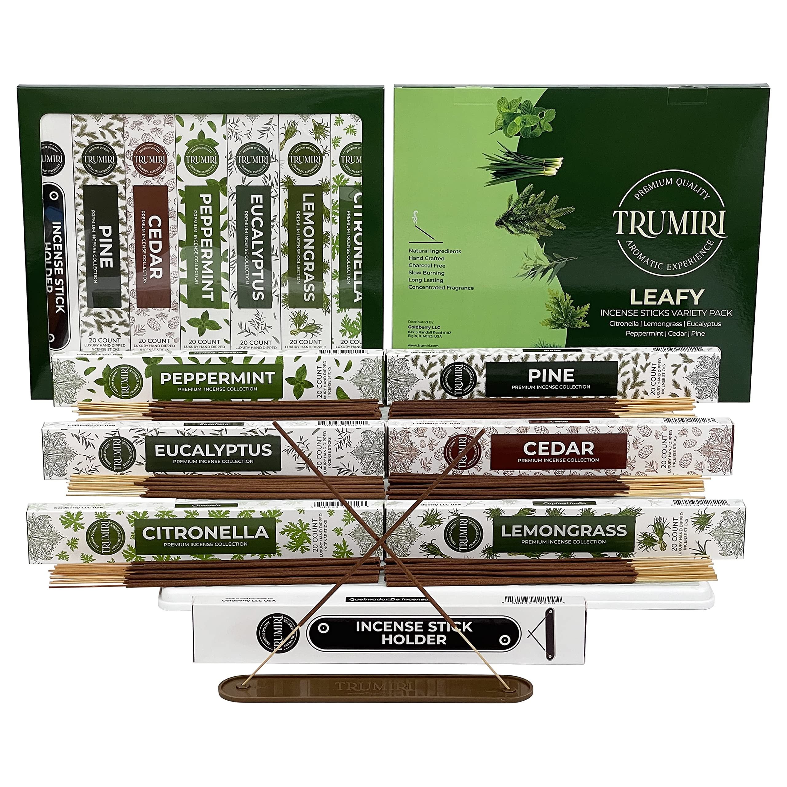 Leafy 9-Inch Natural Incense Sticks Variety Pack with Holder