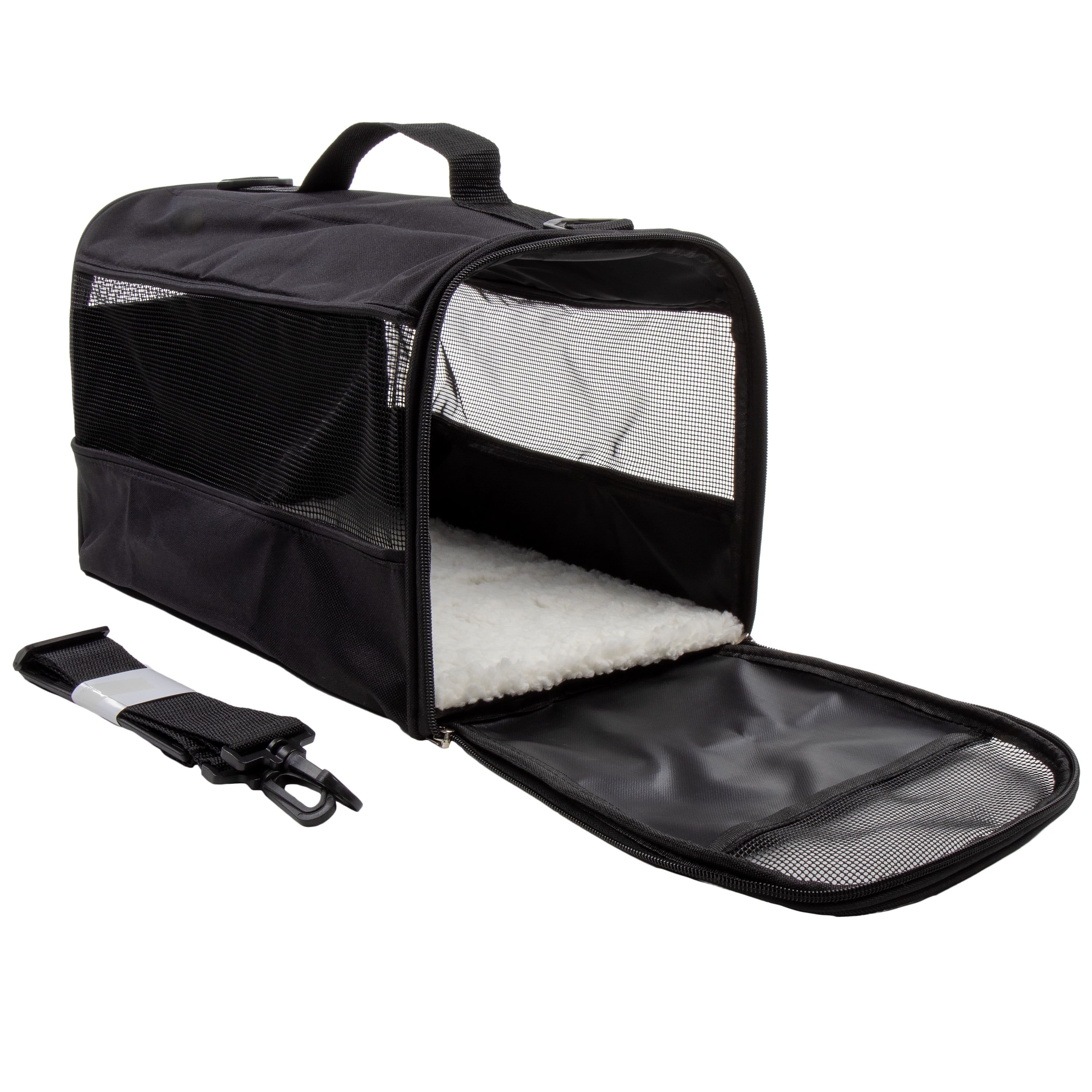 Small Black Travel Pet Carrier with Mesh Windows