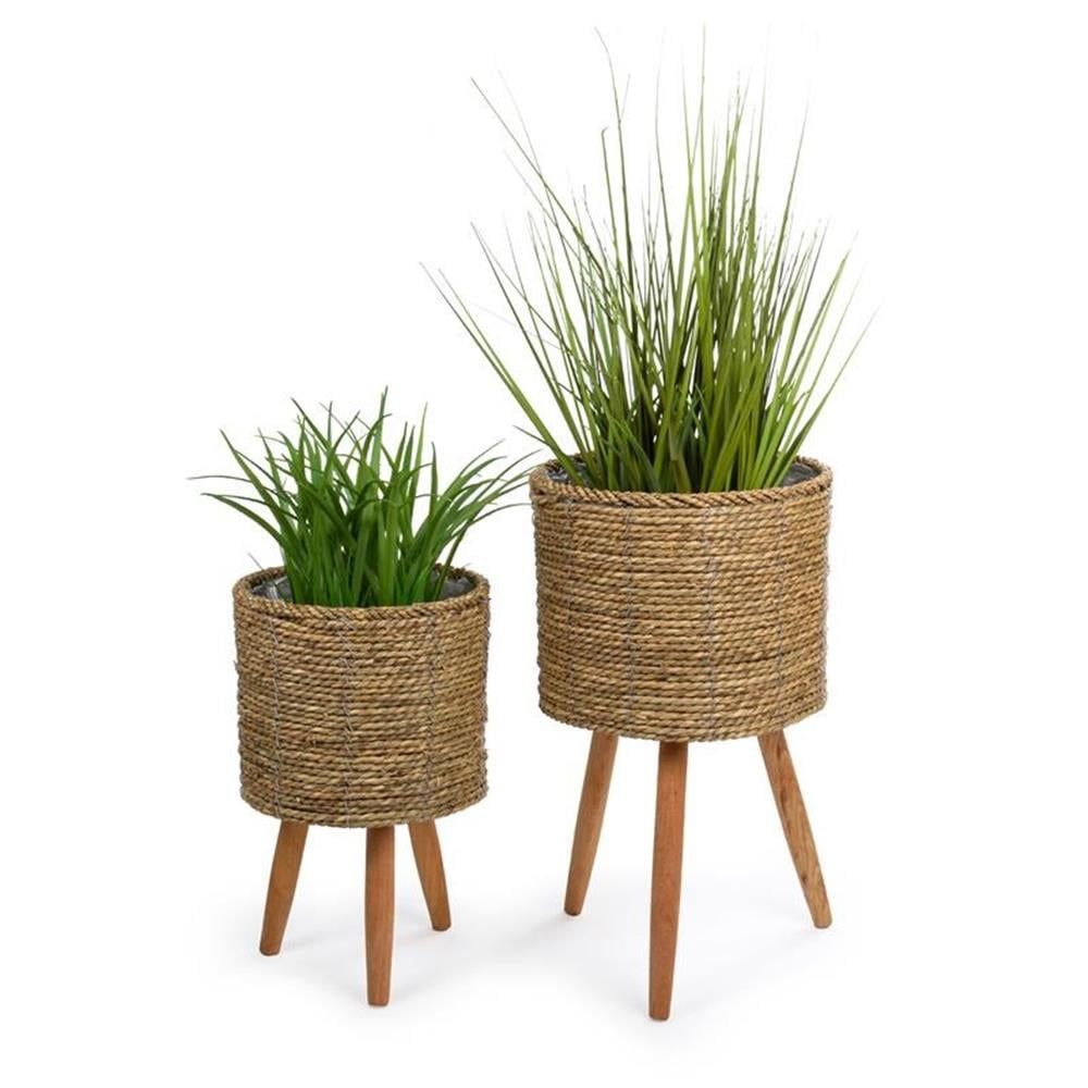 Elevated Harmony 17" Natural Mat Grass Planter with Wooden Legs