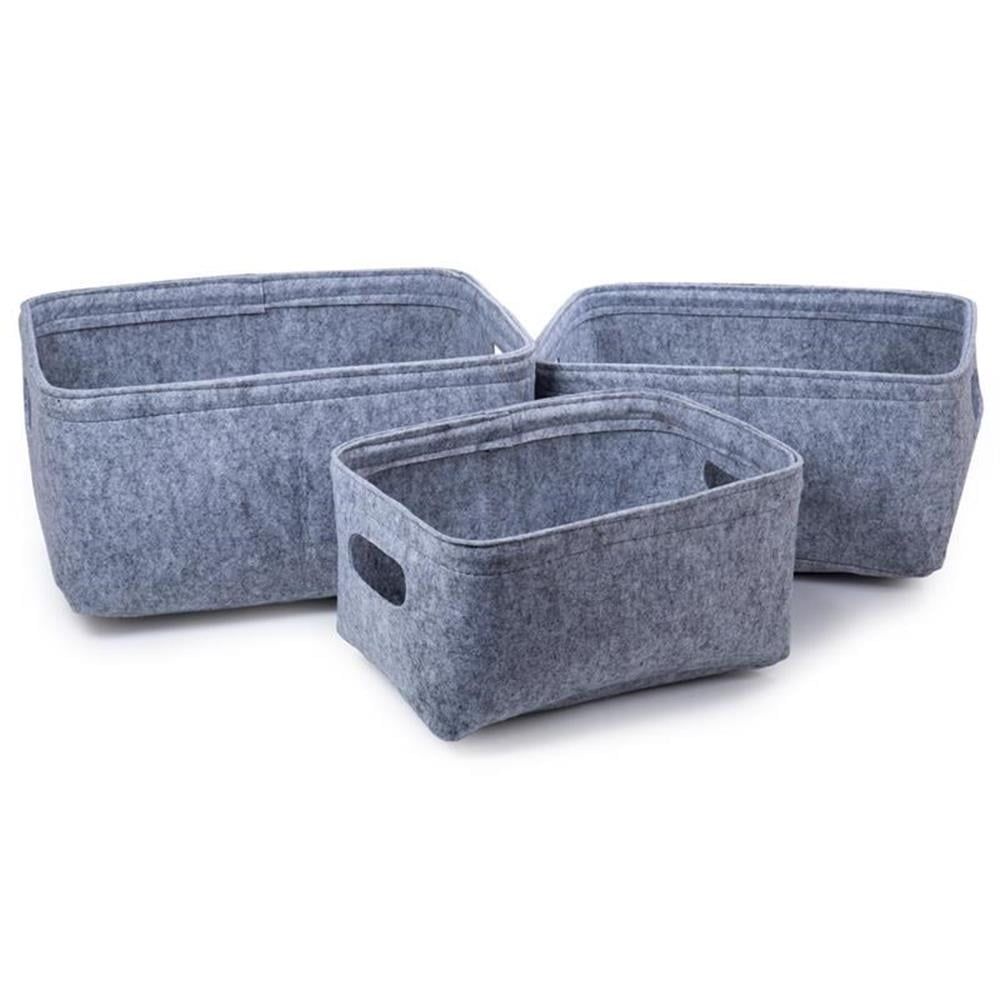 Gray Felt Fabric Storage Baskets Set of 3