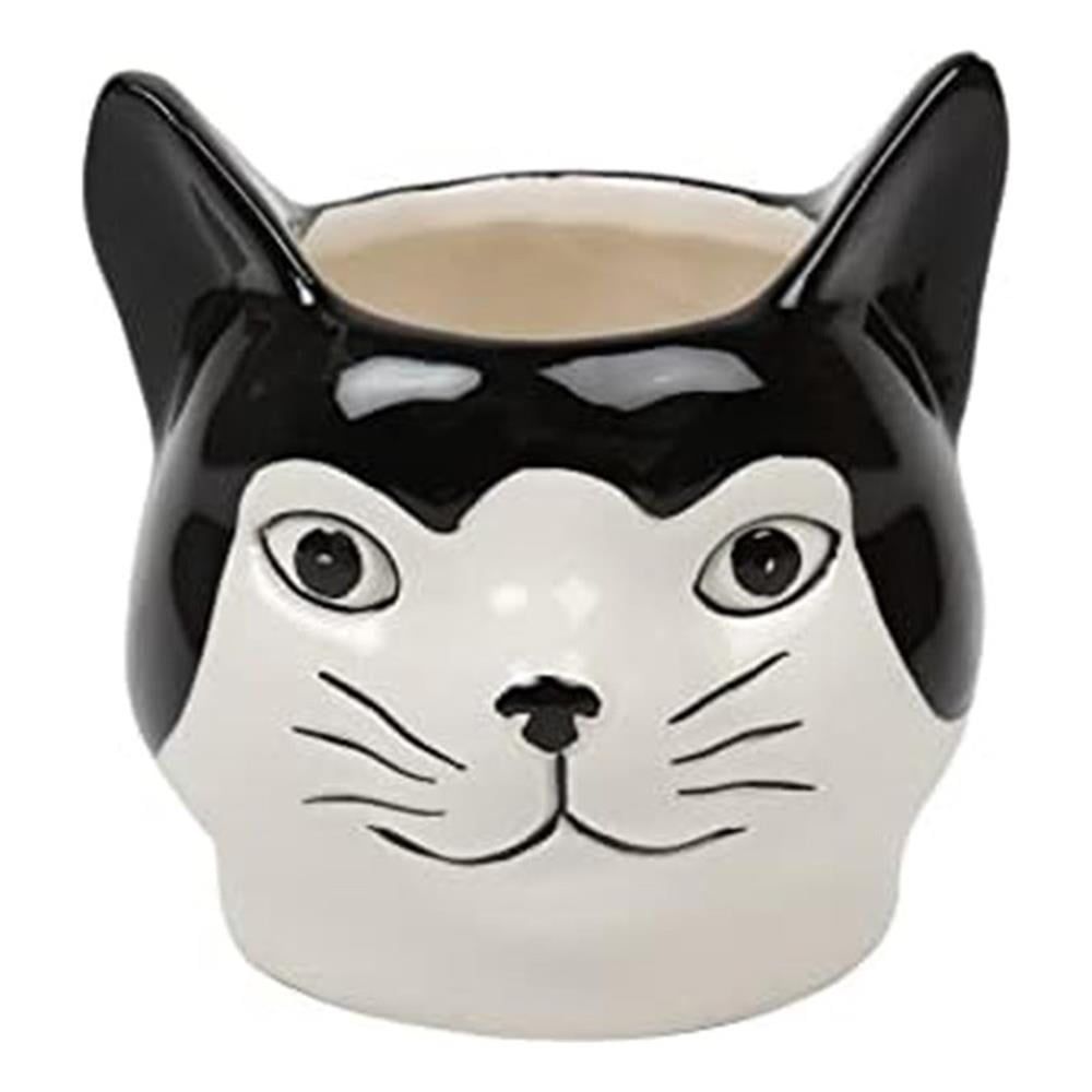 Small Black and White Ceramic Cat Planter Vase