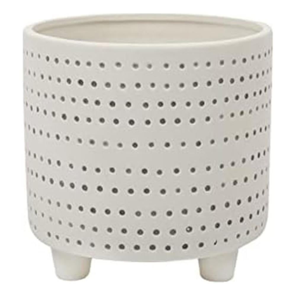 White Ceramic Dotted Planter Vase with Legs