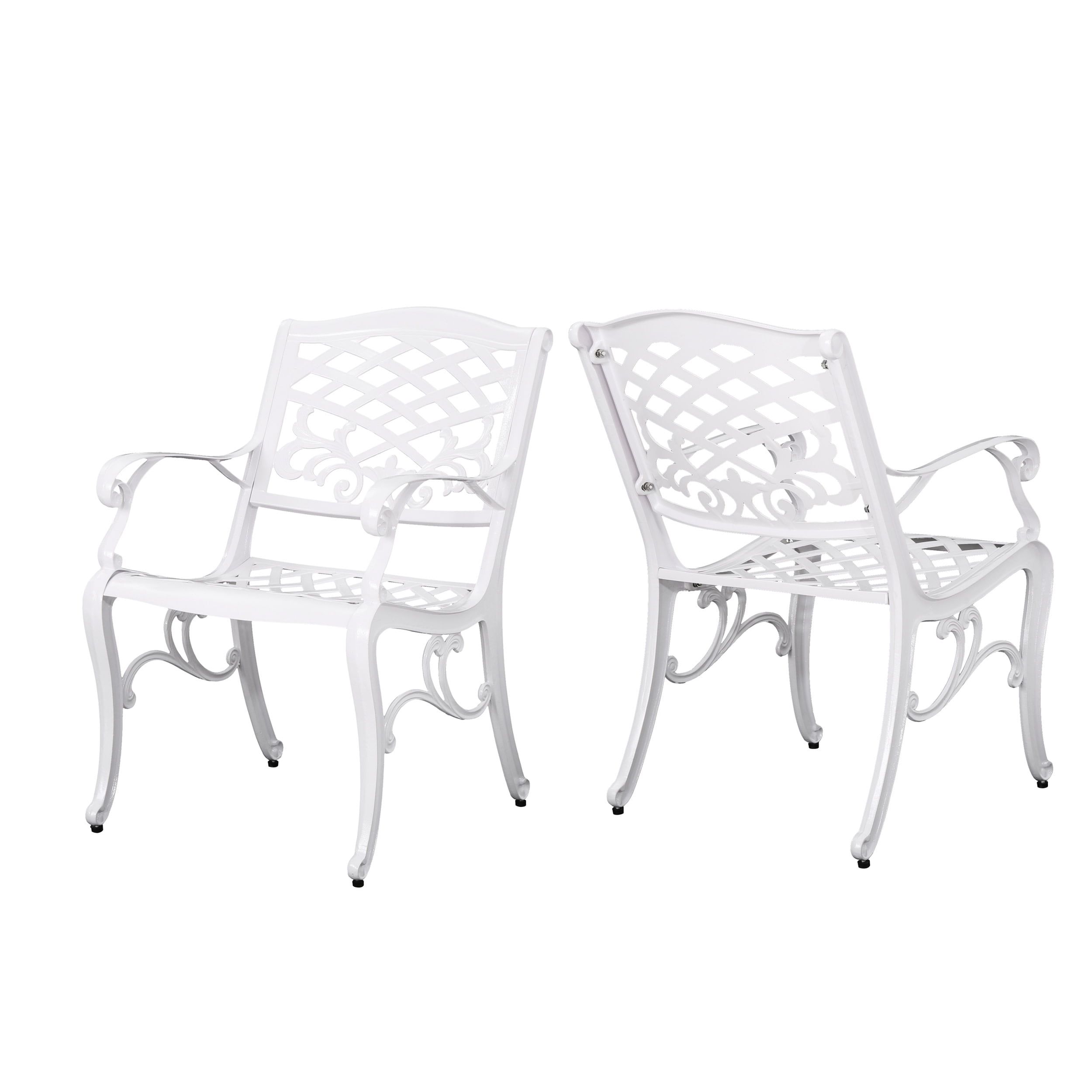 White Cast Aluminum Outdoor Dining Arm Chair Set