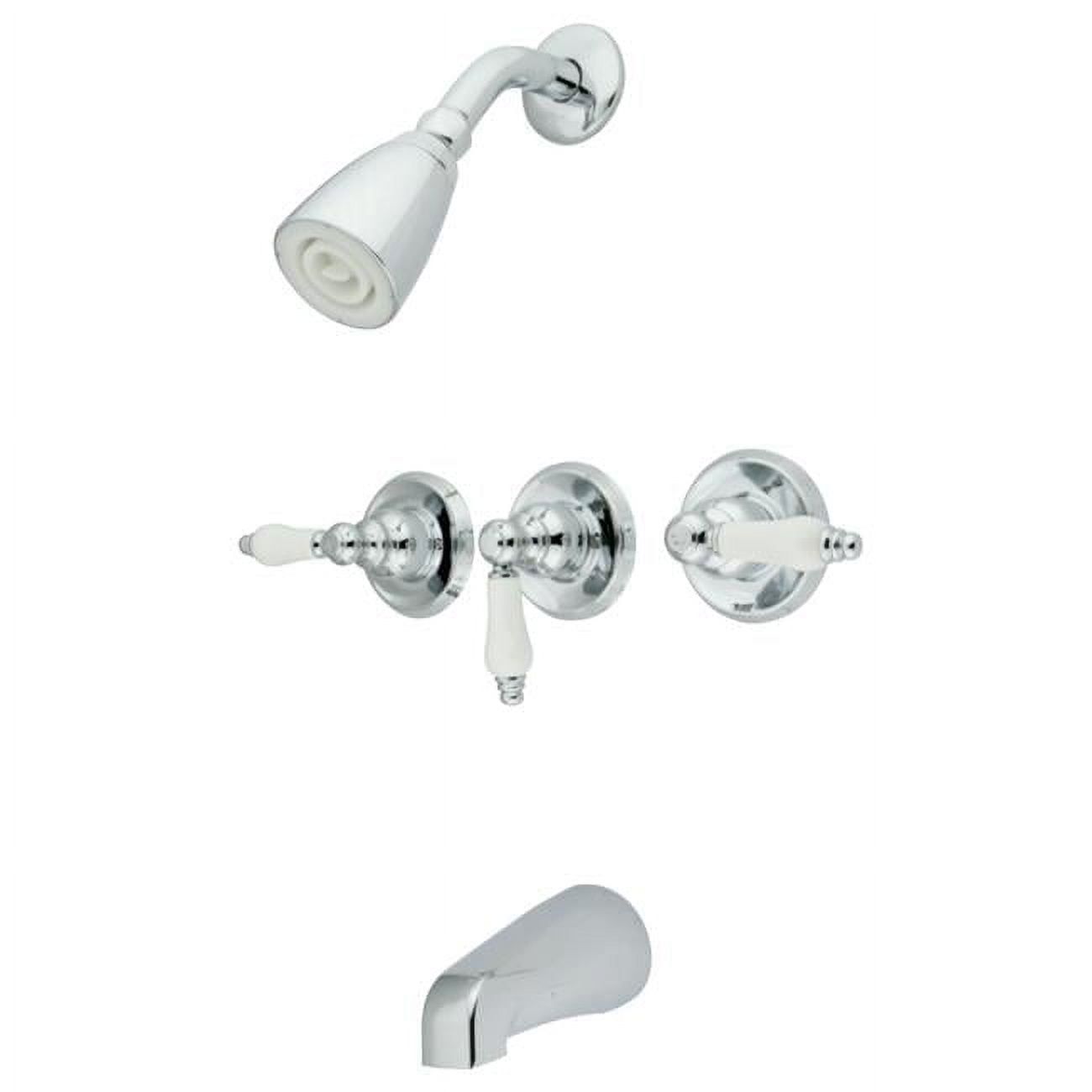 Chrome Triple Handle Wall Mounted Tub and Shower Faucet