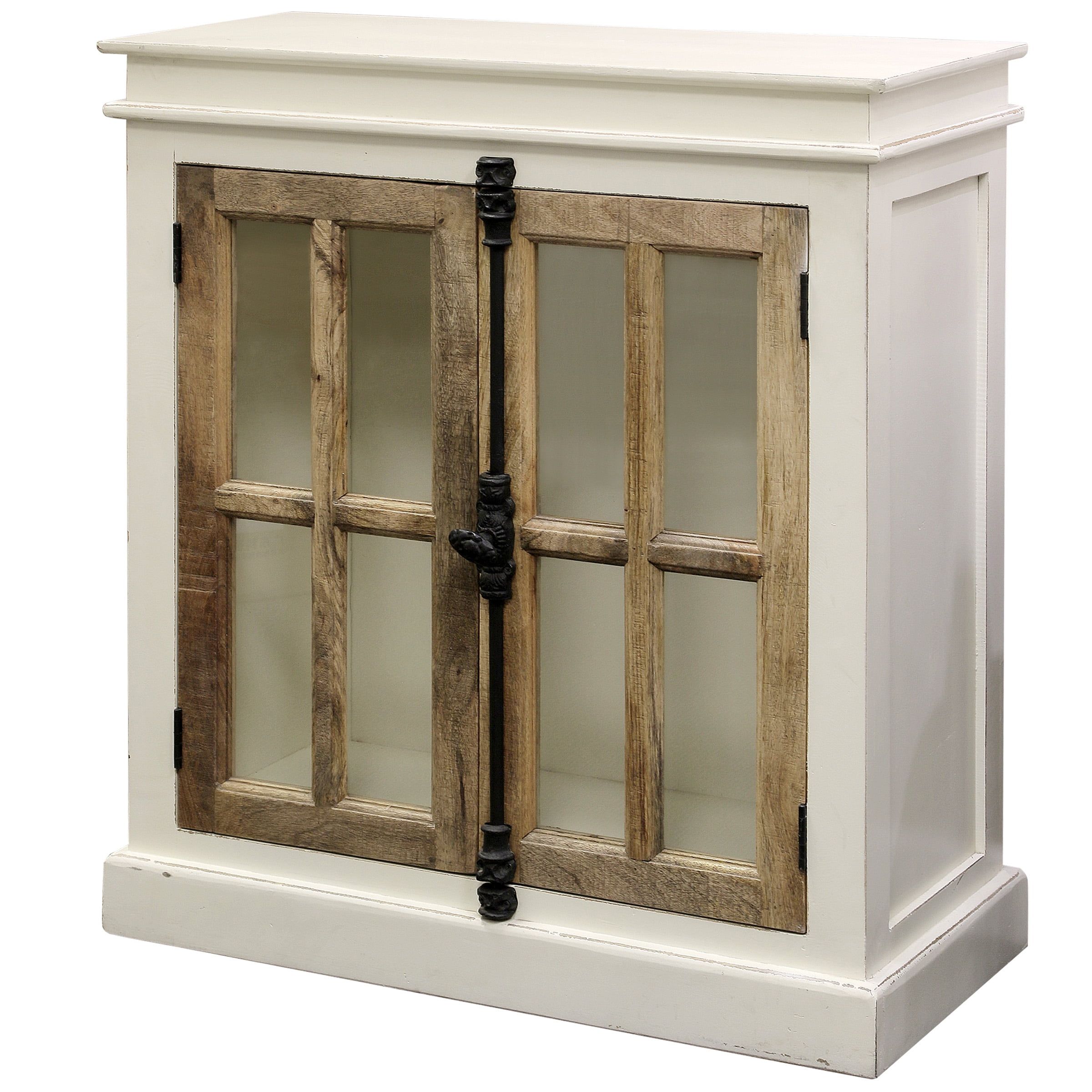 Two-Tone White and Natural Mango Wood Curio Cabinet