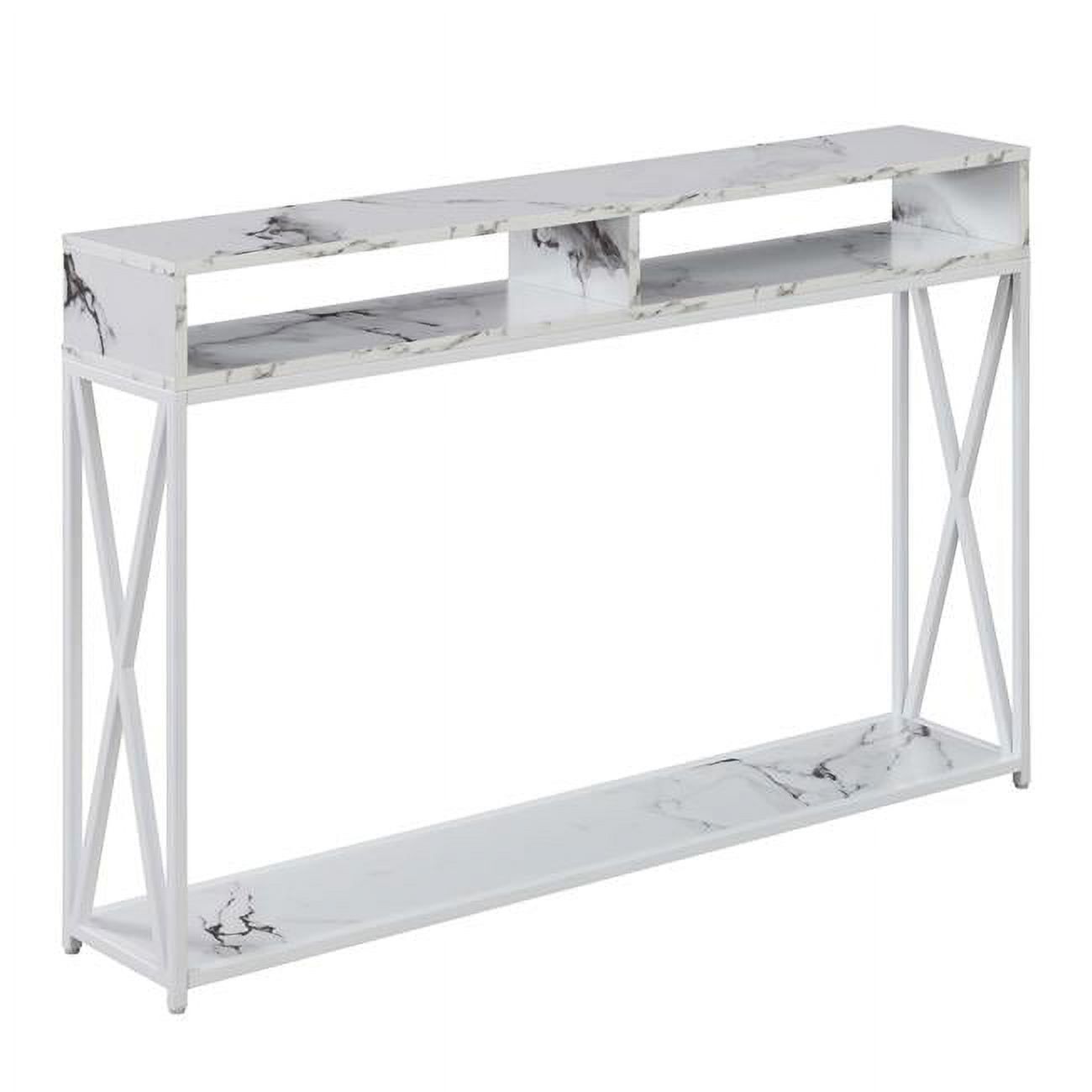 Tucson Deluxe White Faux Marble Console Table with Storage Shelf