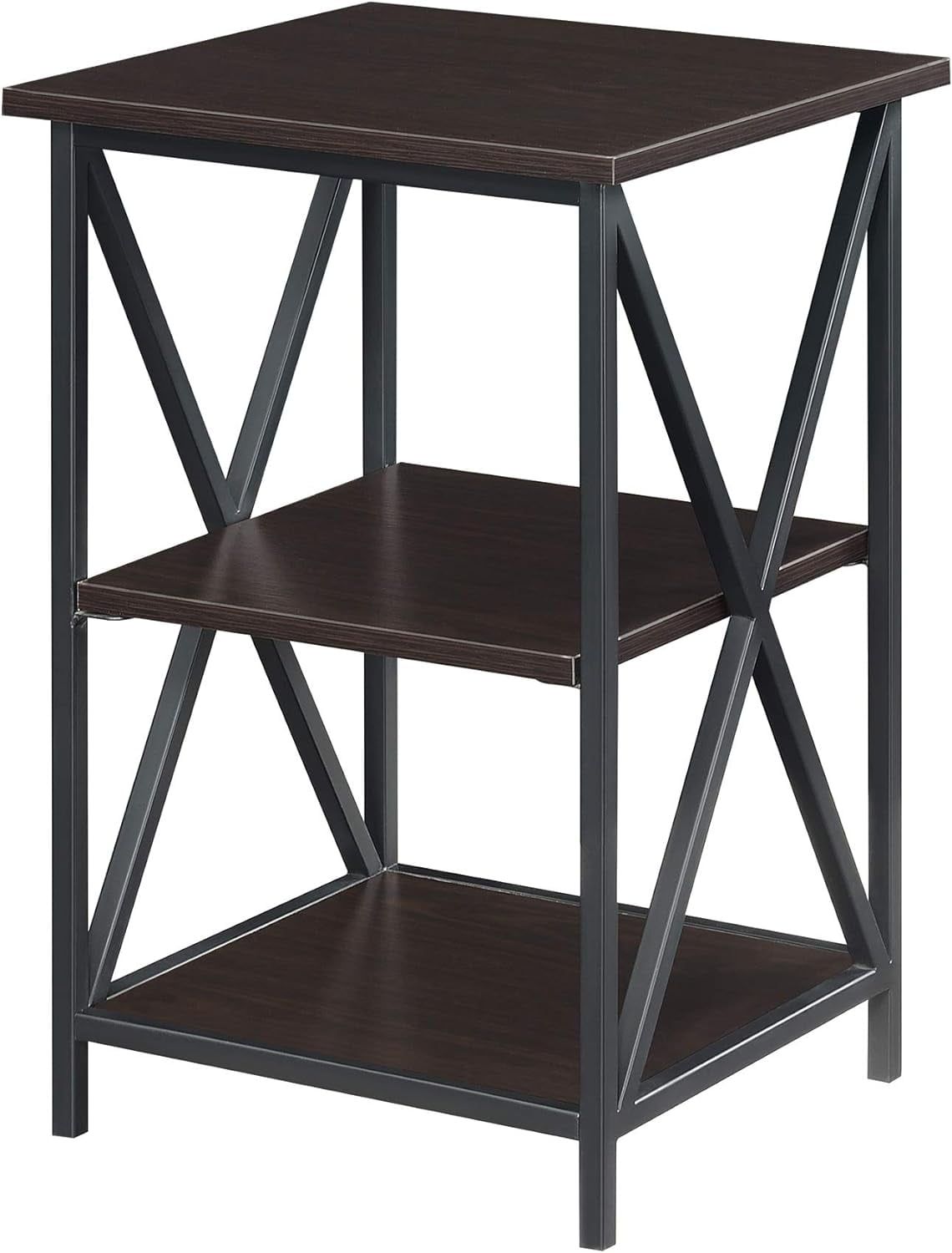 Espresso Black Wood Metal 3-Tier End Table