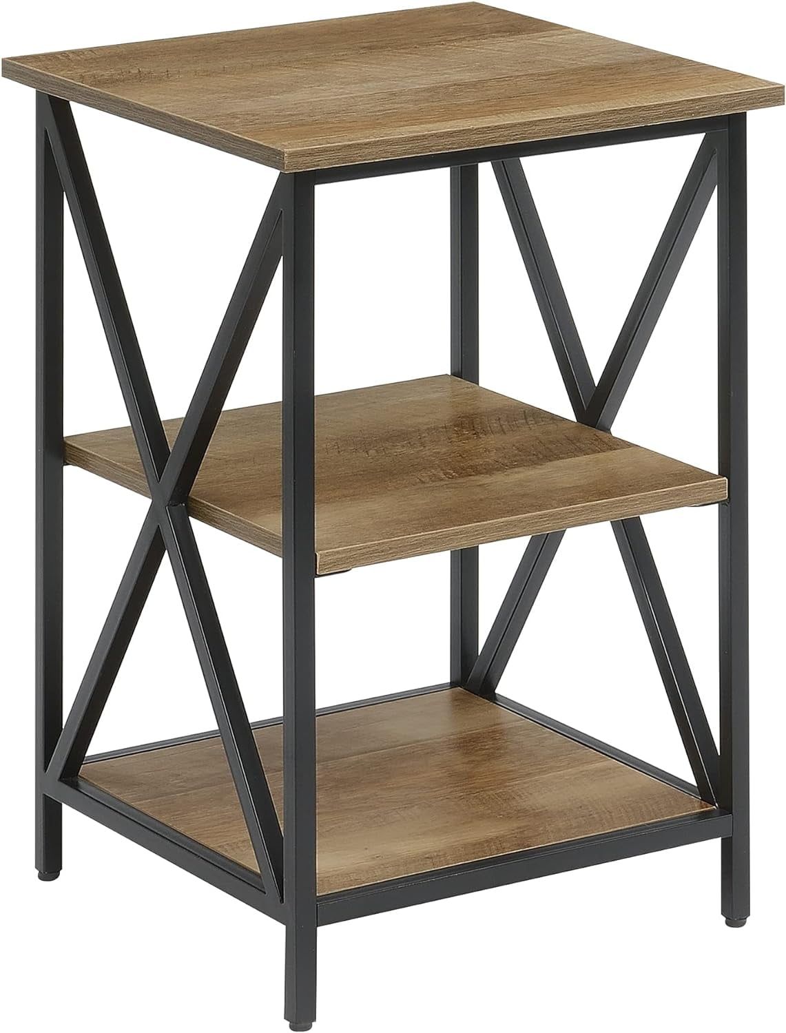 Tucson Weathered Barnwood & Black Square Metal End Table with Shelves