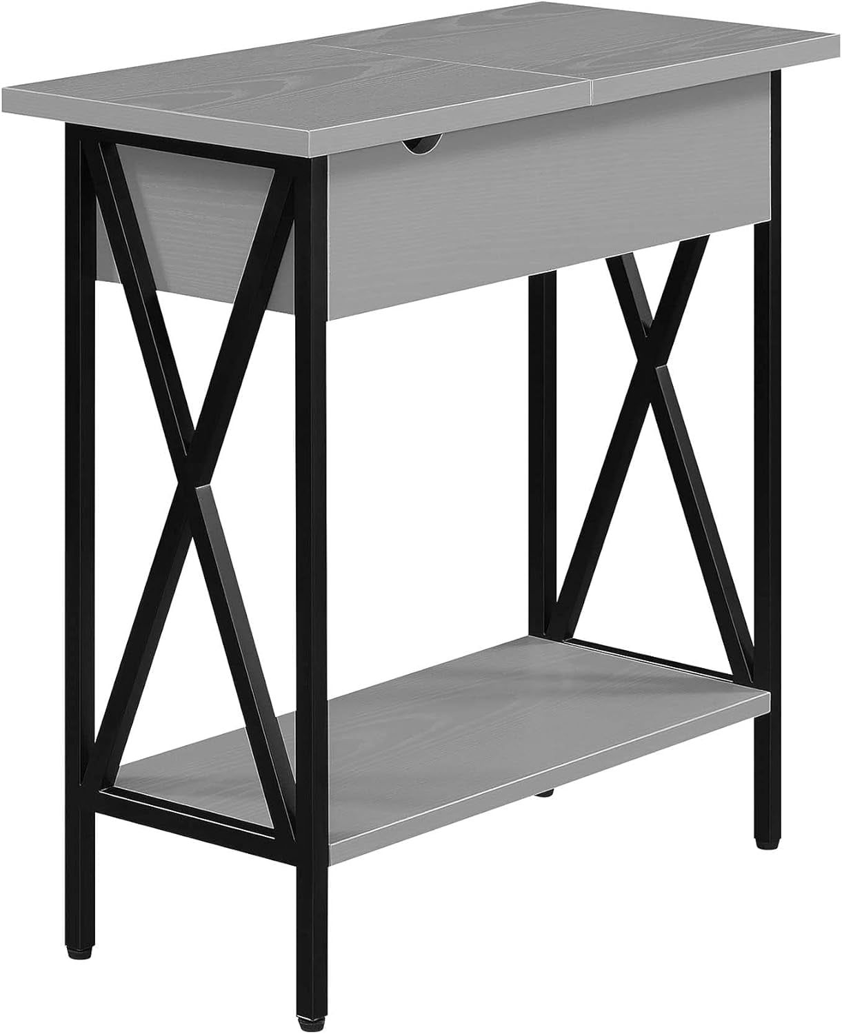 Tucson Gray/Black Rectangular Flip-Top End Table with Charging Station