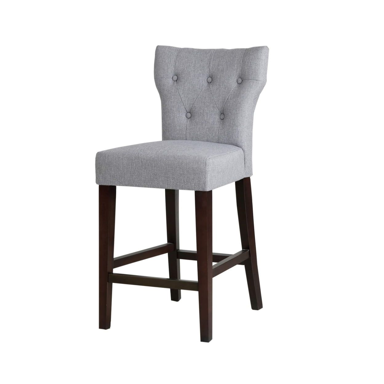 Gray Tufted Back Saddle Style Counter Stool with Wood Frame
