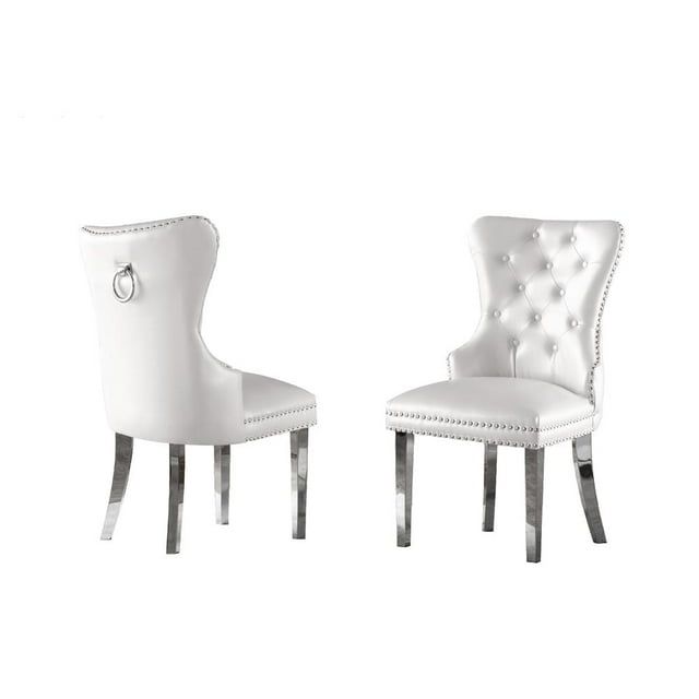 White Faux Leather Upholstered Parsons Side Chair with Metal Frame