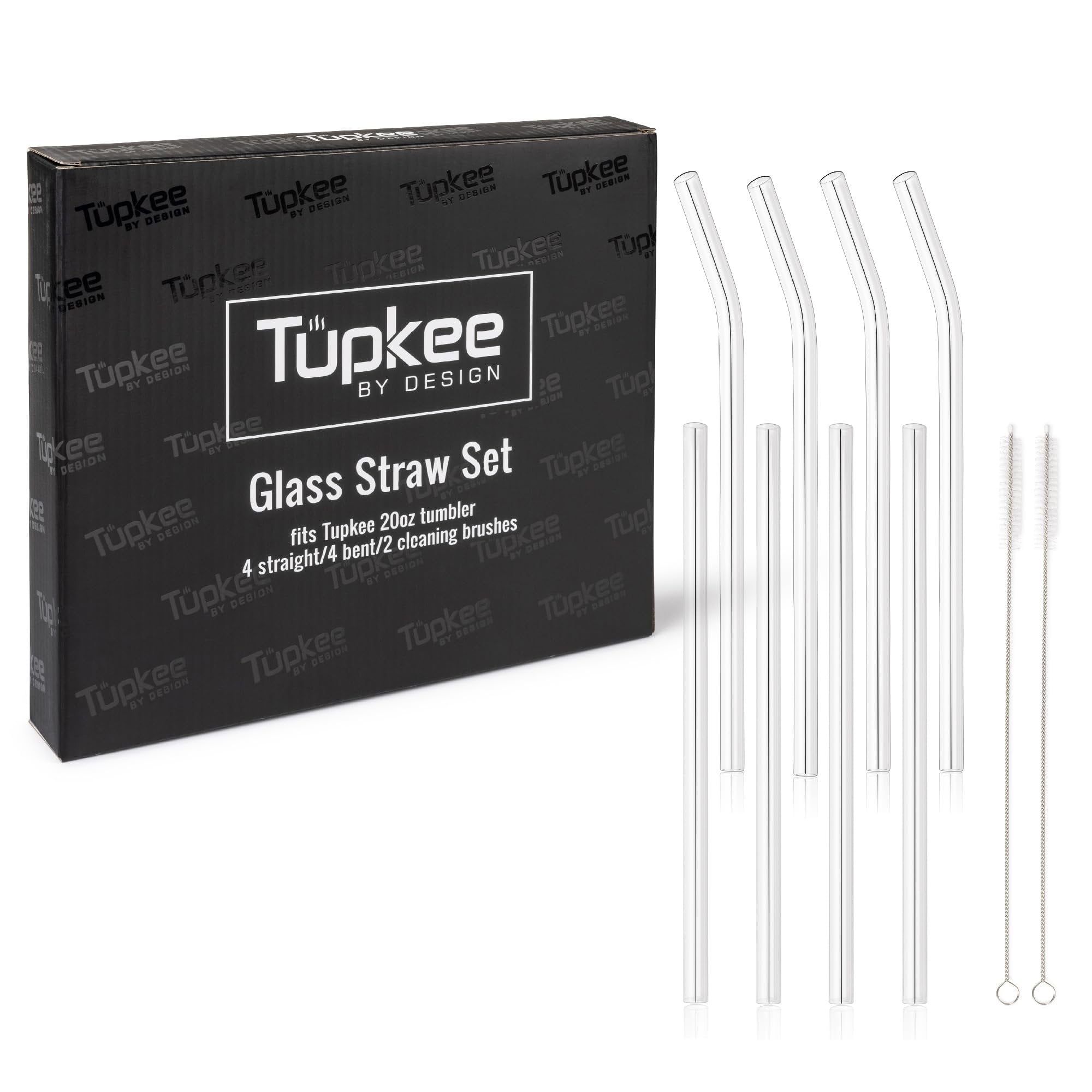 Tupkee 8-Pack Clear Borosilicate Glass Drinking Straws with Cleaning Brushes