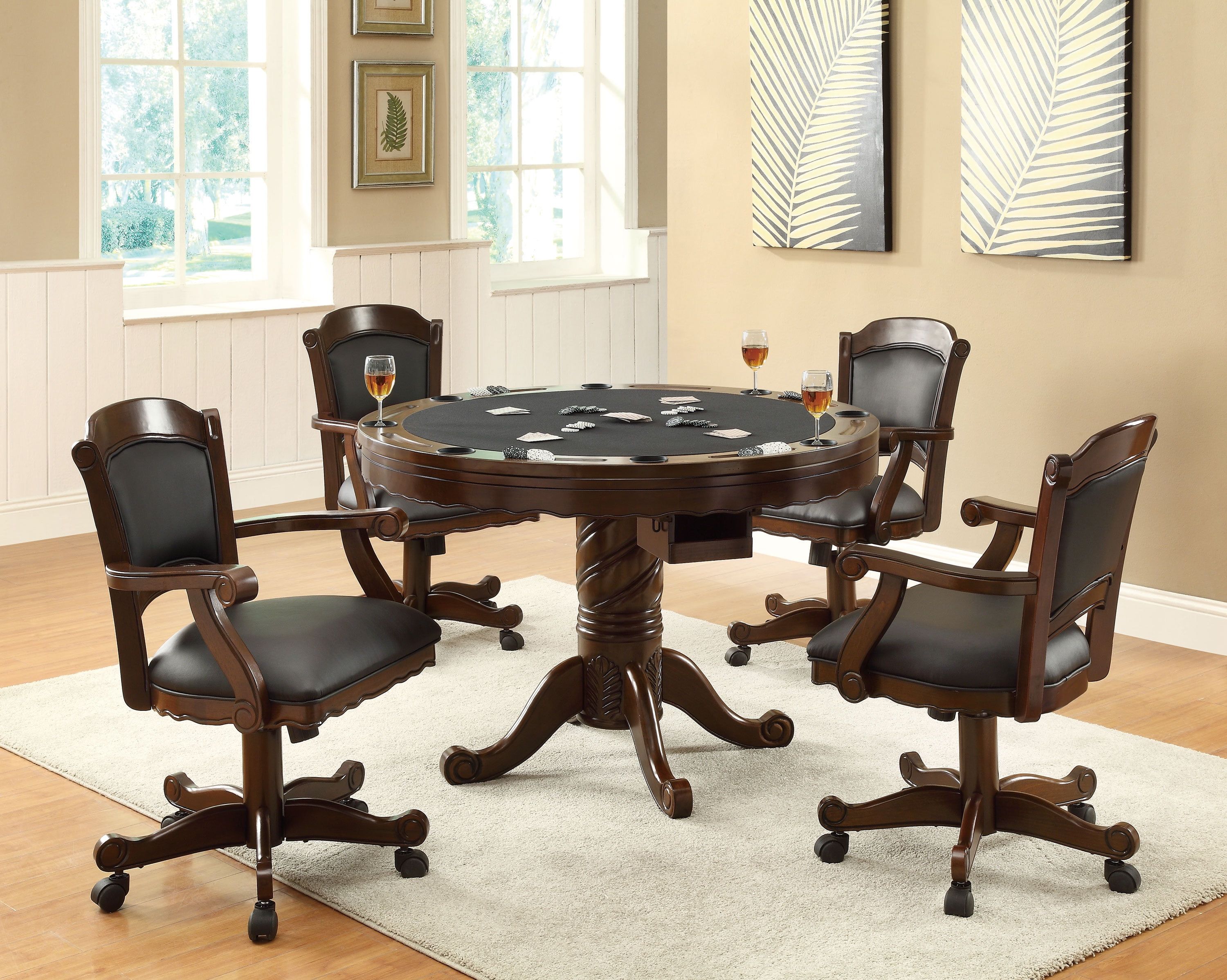 Tobacco and Black 48" Wood and Felt Game Table Set