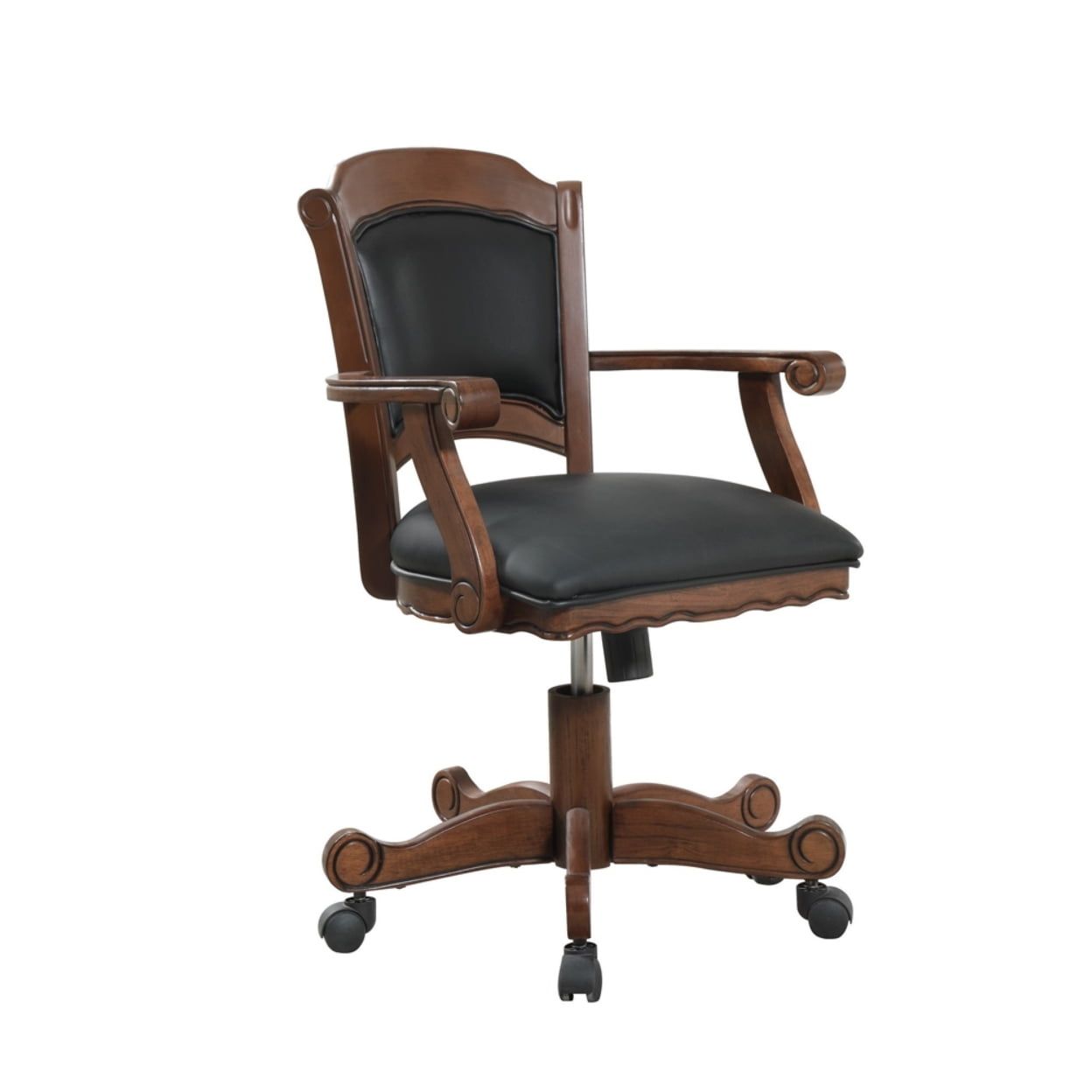 Turk Transitional Black Leatherette Wood Game Chair with Casters