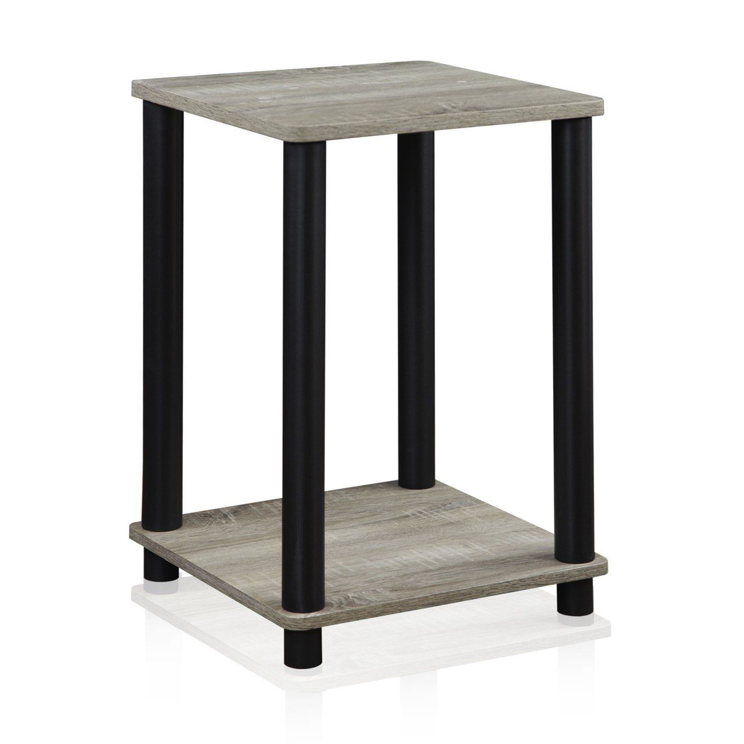 Modern French Oak Grey Square Wood and Metal End Table