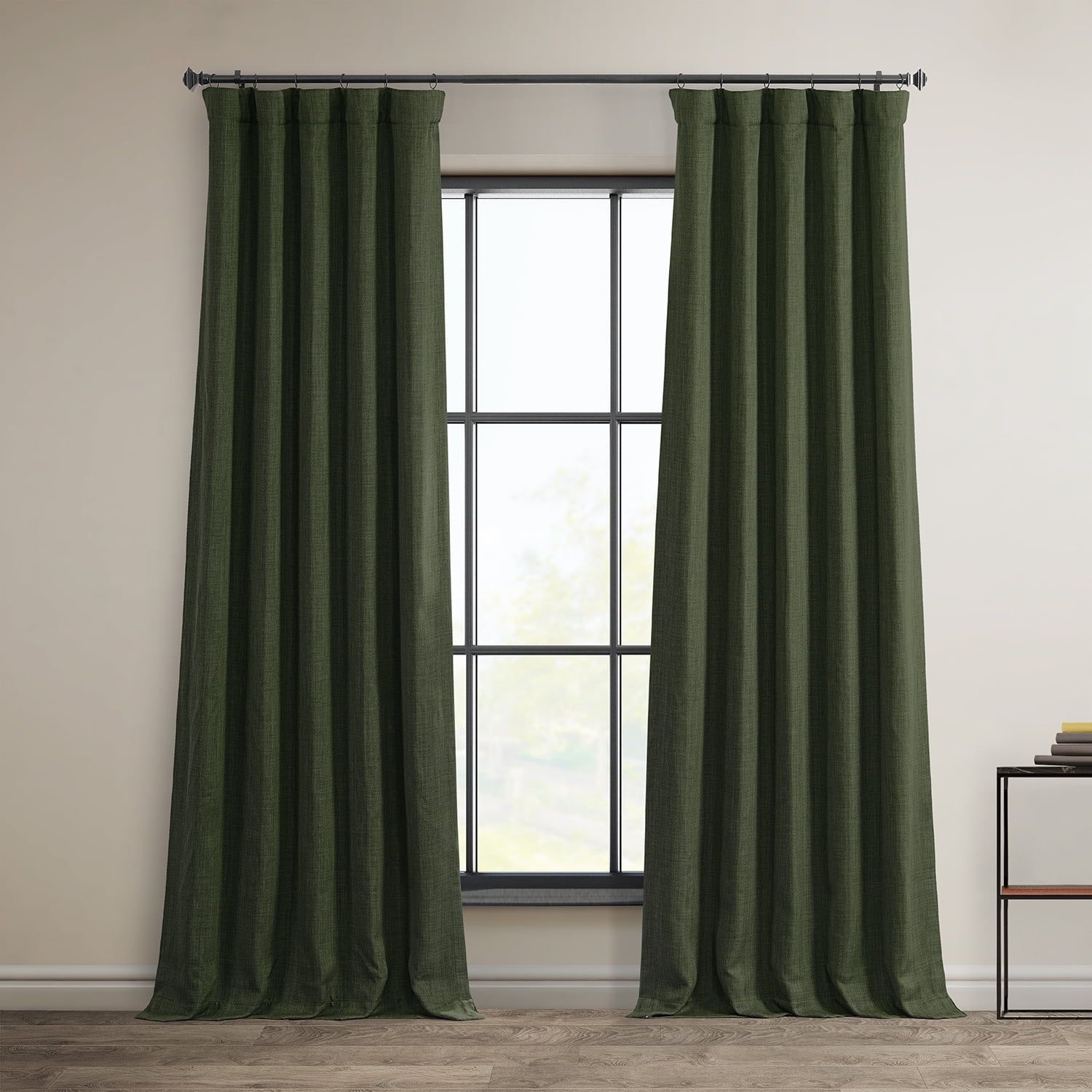 HPD Half Price Drapes Tuscany Green Faux Linen Room Darkening Curtains for Bedroom & Living Room Curtains (1 Panel), Door & Window Curtains 84 inches long, Rod Pocket Curtains, 50W X 84L