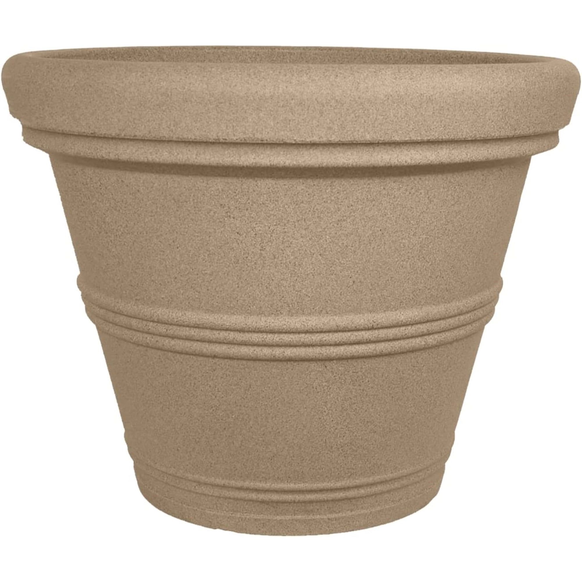 Sandstone Plastic Rolled Rim Garden Planter, 13.5-Inch