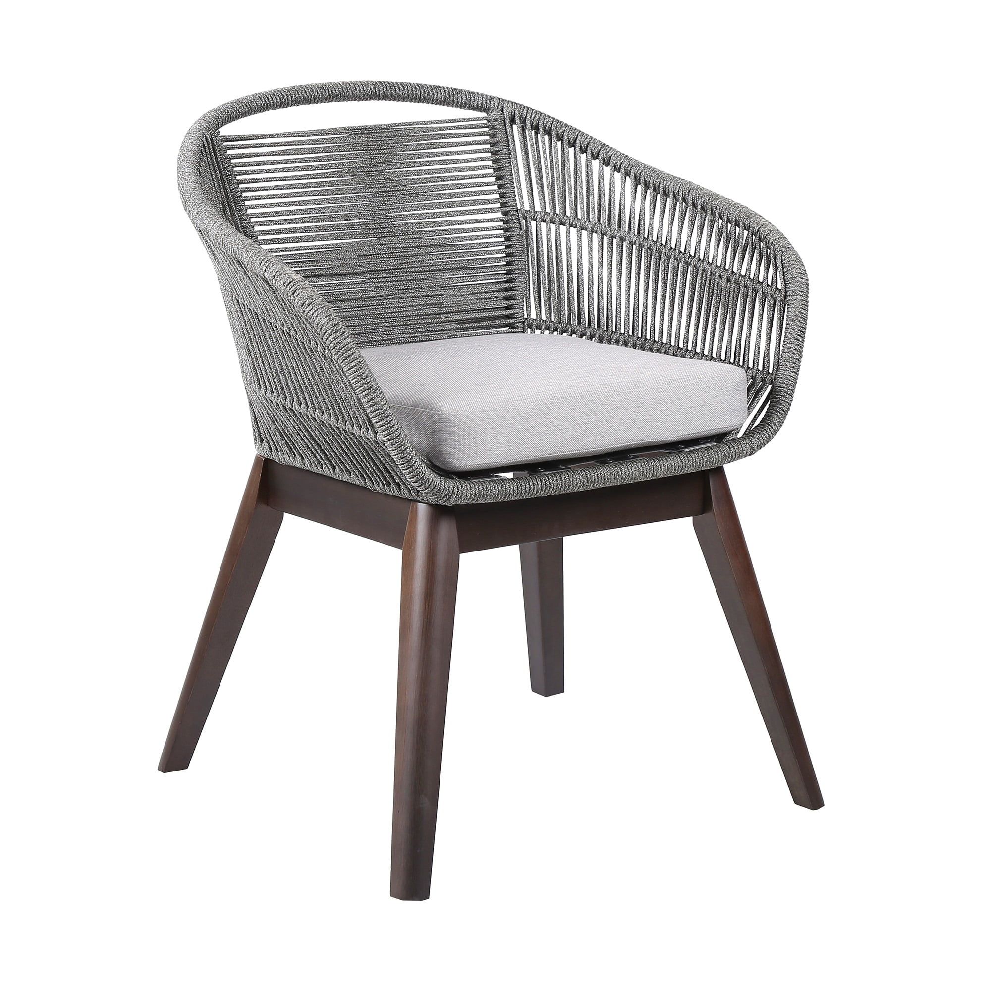 Modern Gray Cushioned Arm Dining Chair in Dark Eucalyptus and Latte Rope