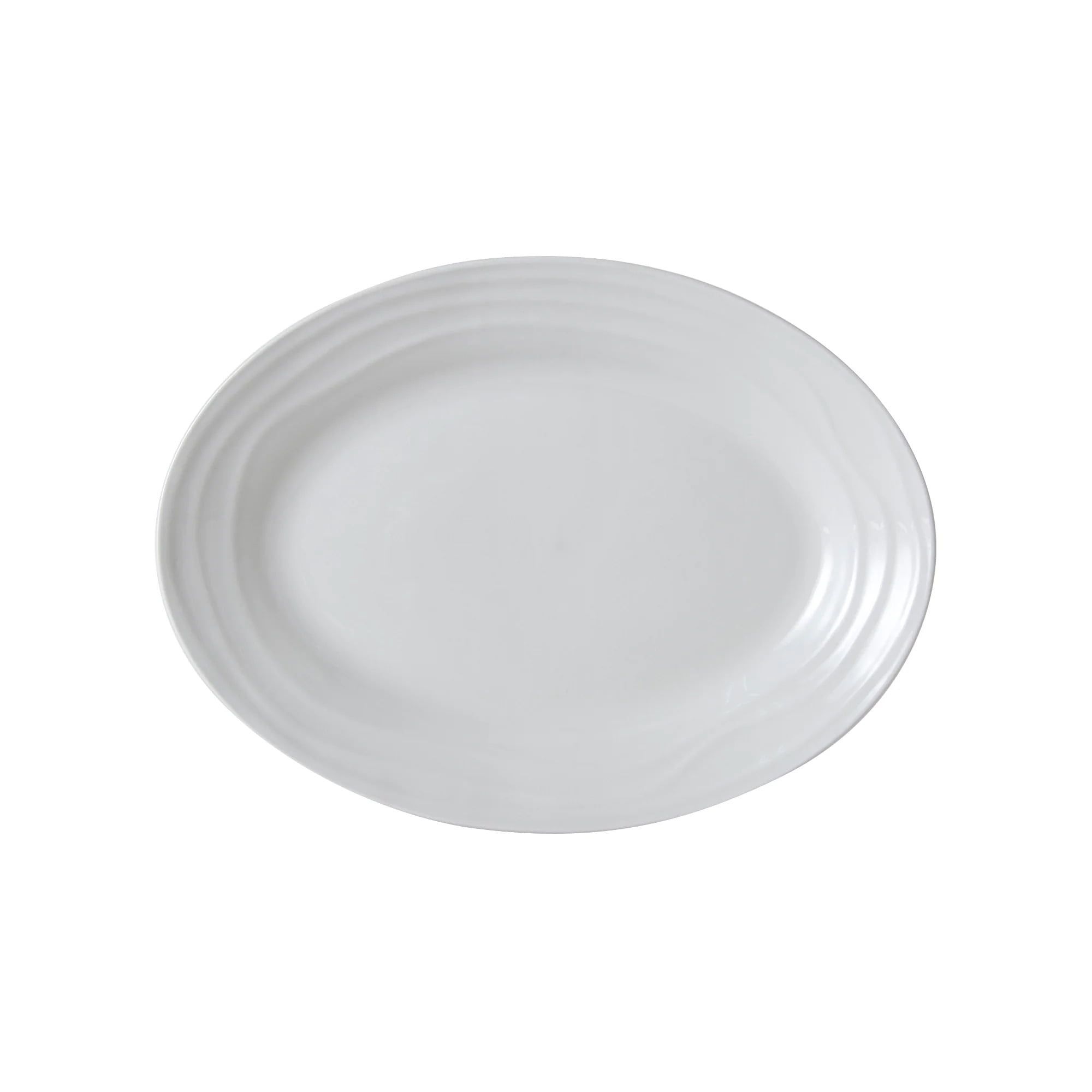 White Ceramic Oval Platter with Embossed Wide Rim